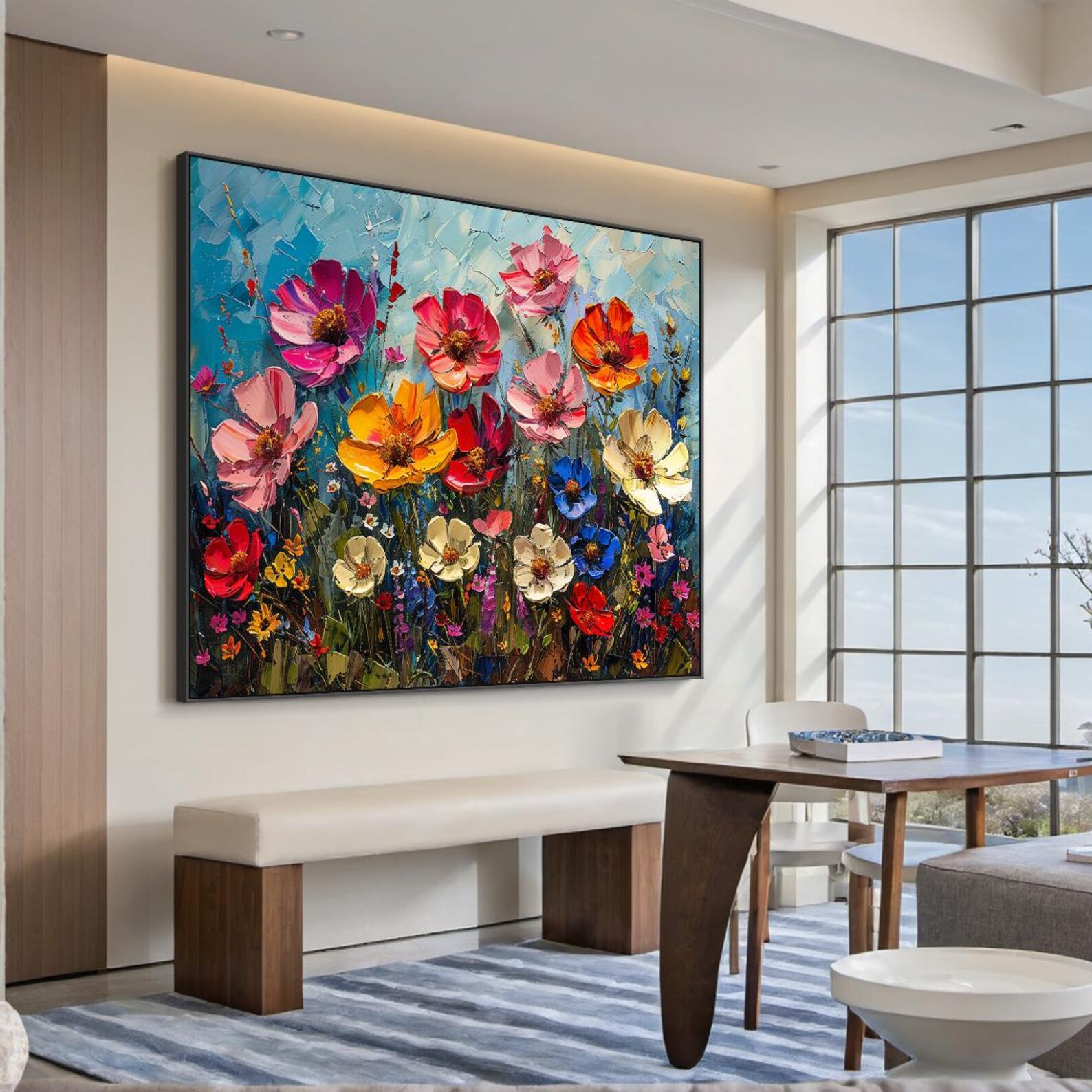 Bloom Symphony – Textured Floral Canvas Painting