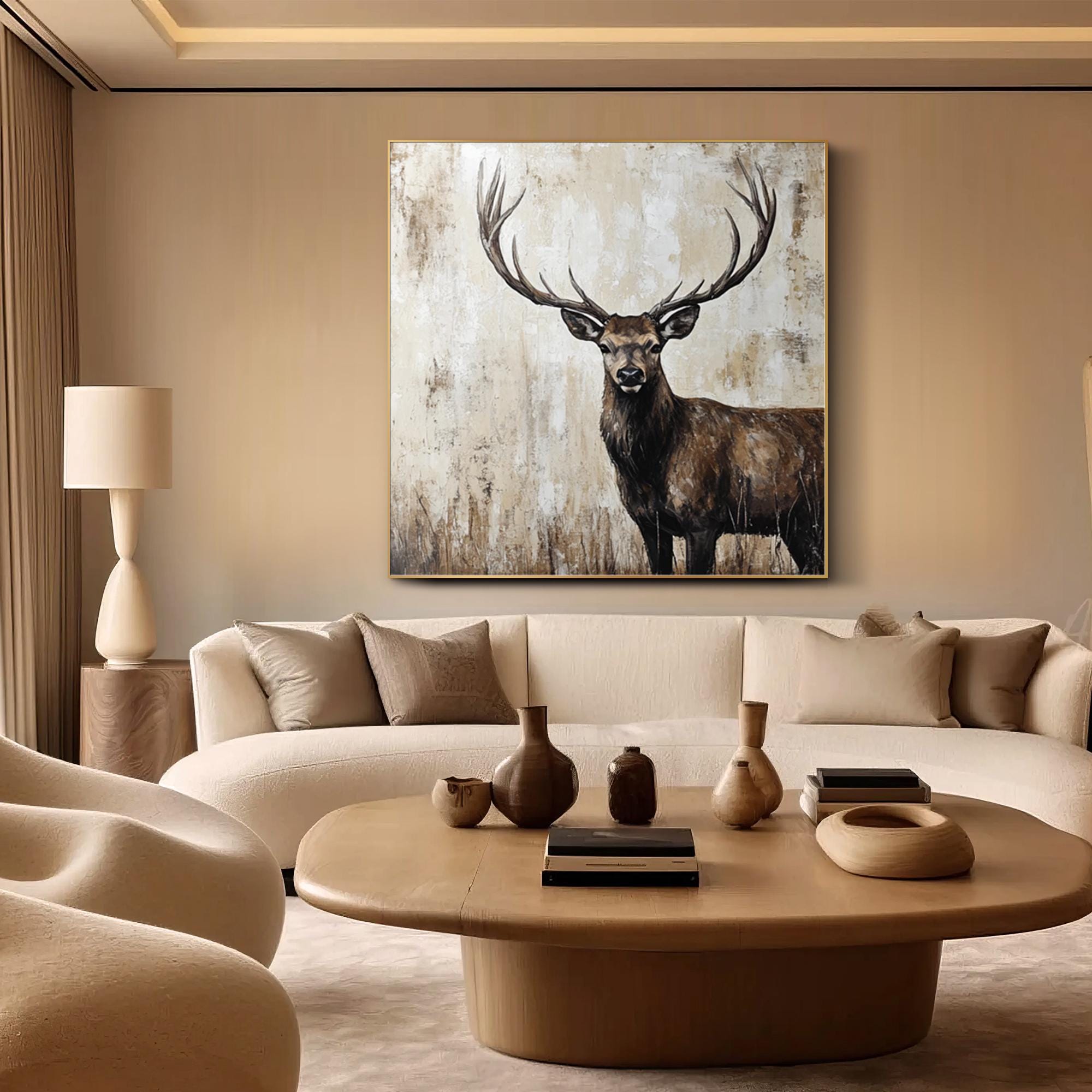 Noble Gaze – Realistic Deer Wall Art in Earth Tones