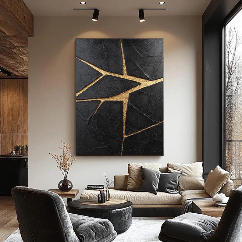 Fractured Gold - Black and Gold Textured Abstract Art