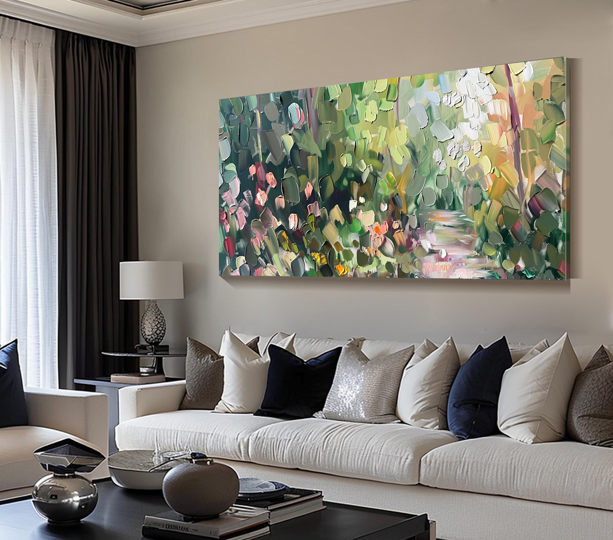 Garden Light – Large Abstract Floral Painting for Living Room Wall Decor