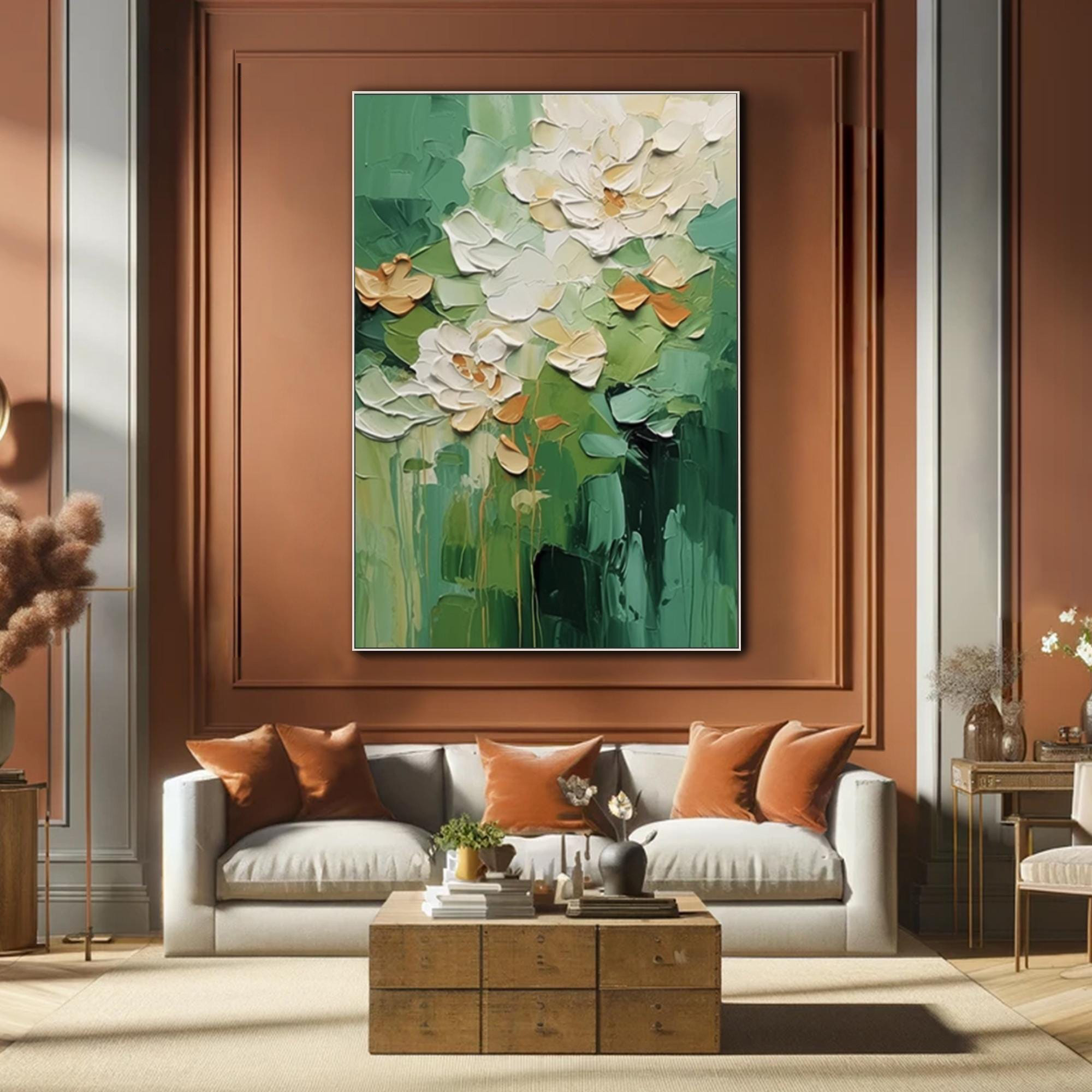 Blossom Serenity – Abstract Floral Canvas Painting for Living Room Wall Art