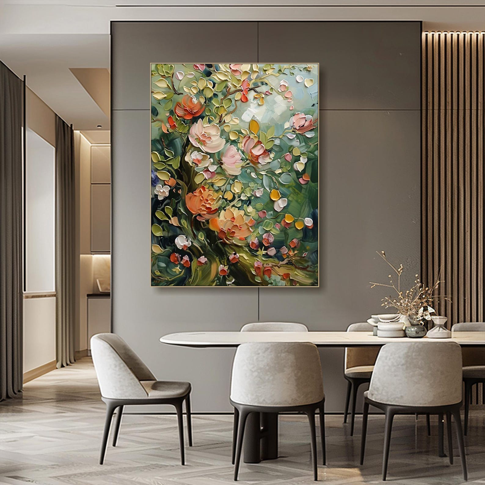 Blooming Elegance – Abstract Floral Painting, Textured Flower Canvas Wall Art for Modern Living Rooms
