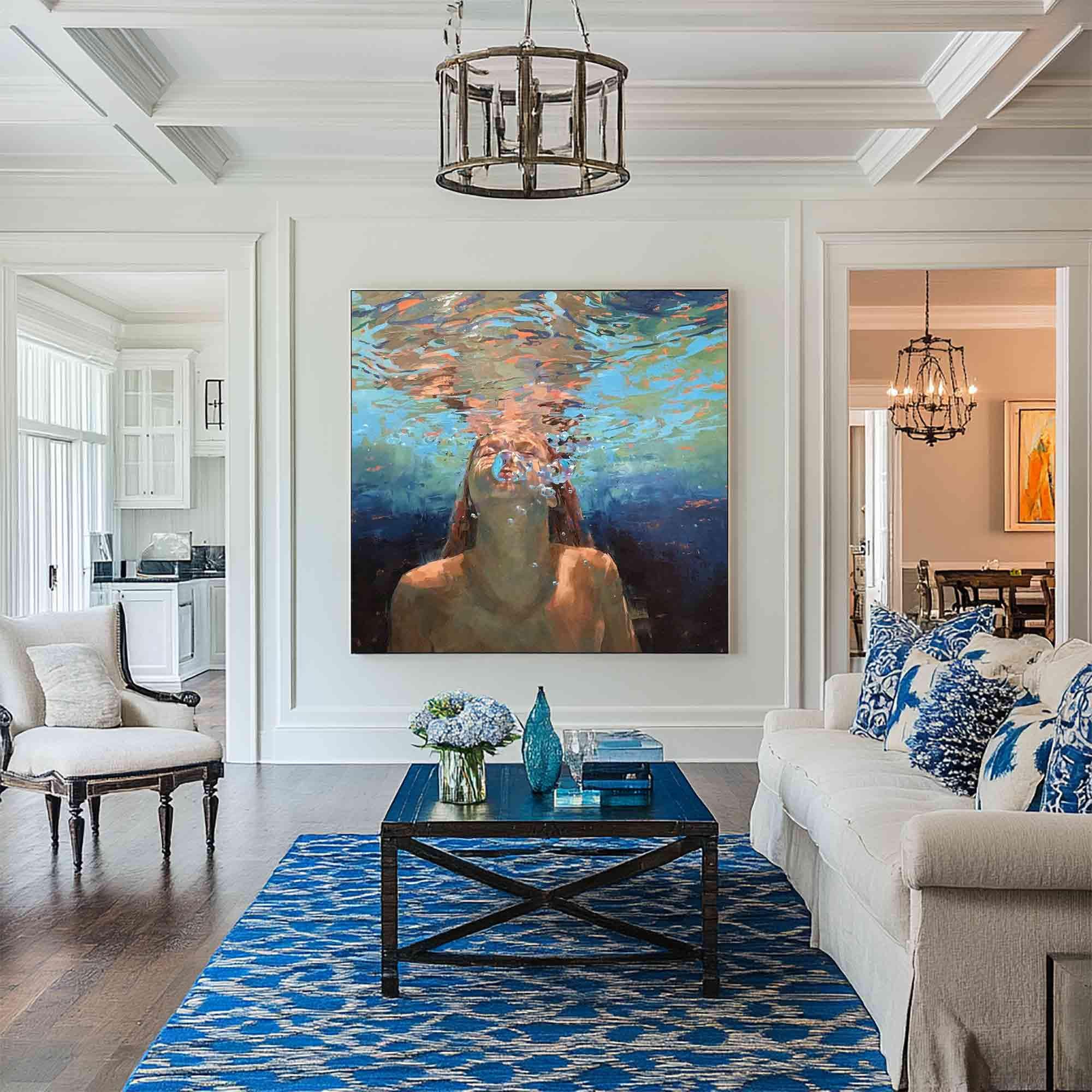 Beneath the Surface – Underwater Portrait Painting, Textured Canvas Wall Art