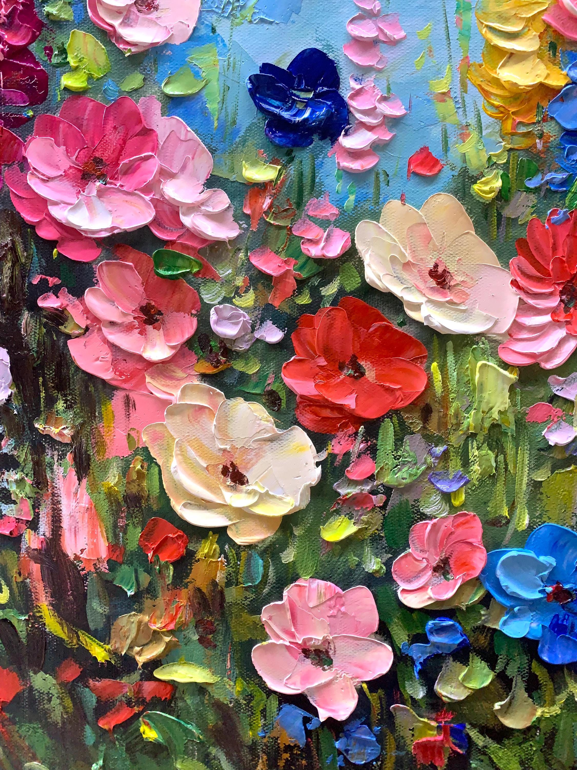 Blooming Garden of Colors – Textured Floral Oil Painting for Modern Home Decor