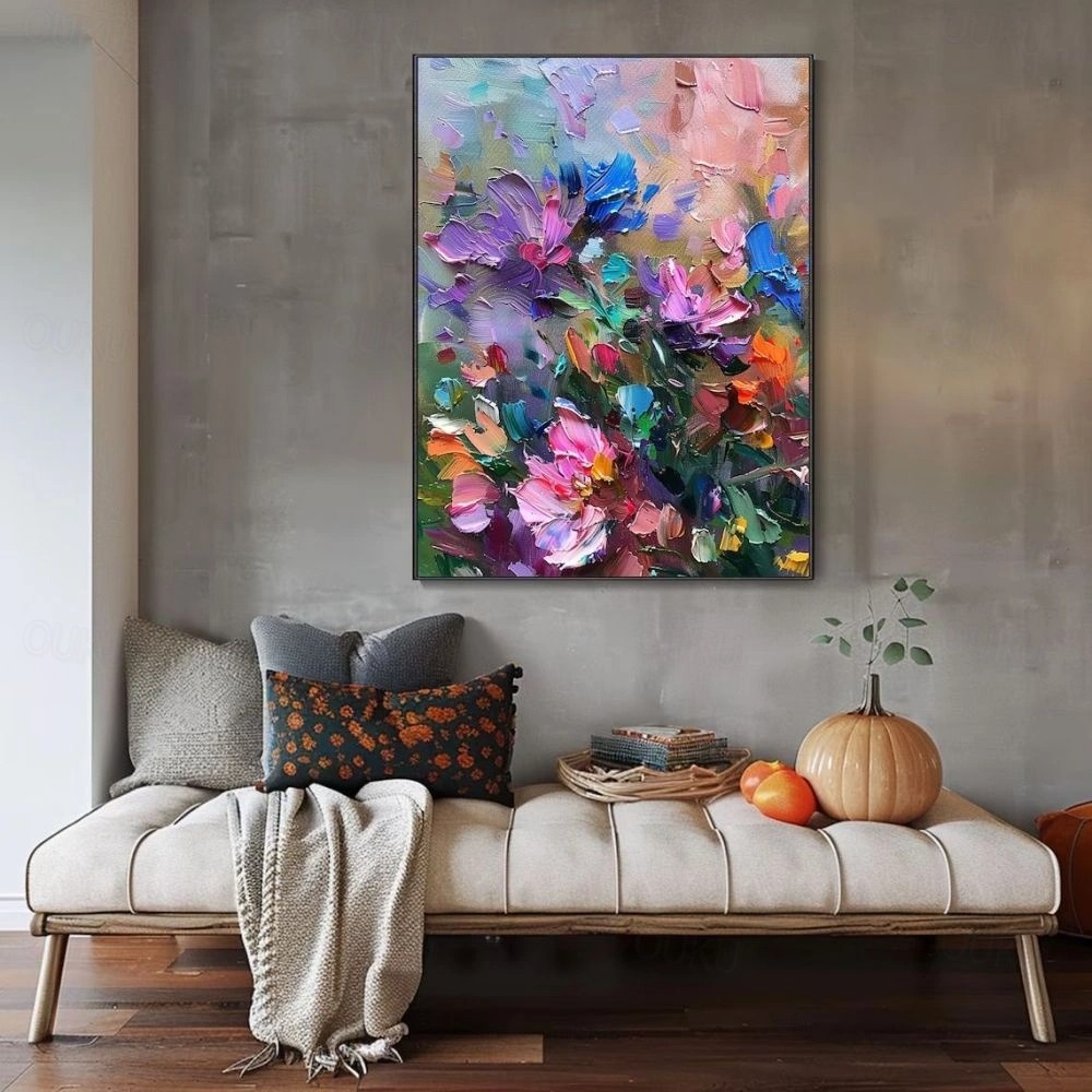 Vibrant Floral Oil Painting – Textured Flower Art for Contemporary Home Decor