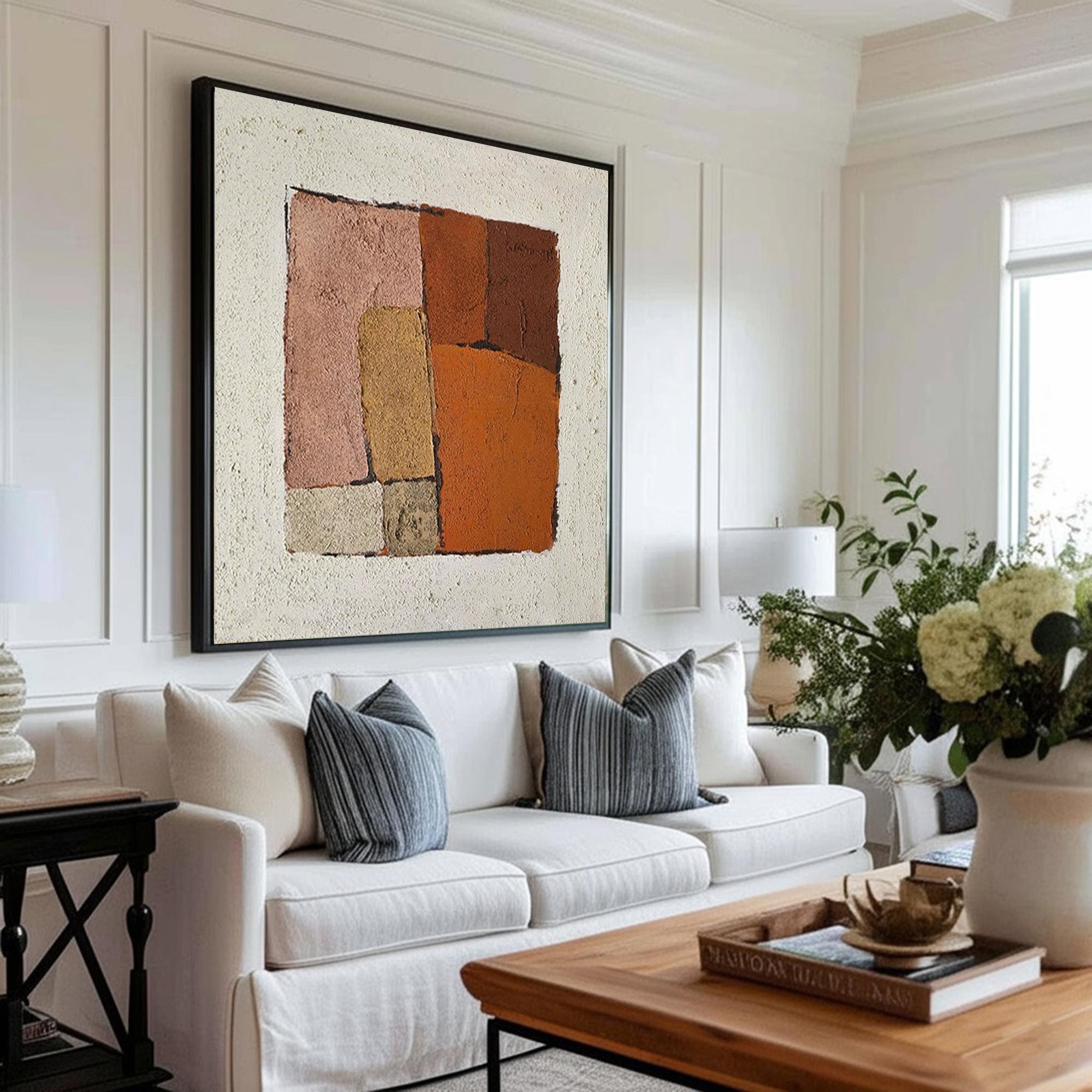 Earthen Geometry – Textured Abstract Square Canvas in Warm Earth Tones