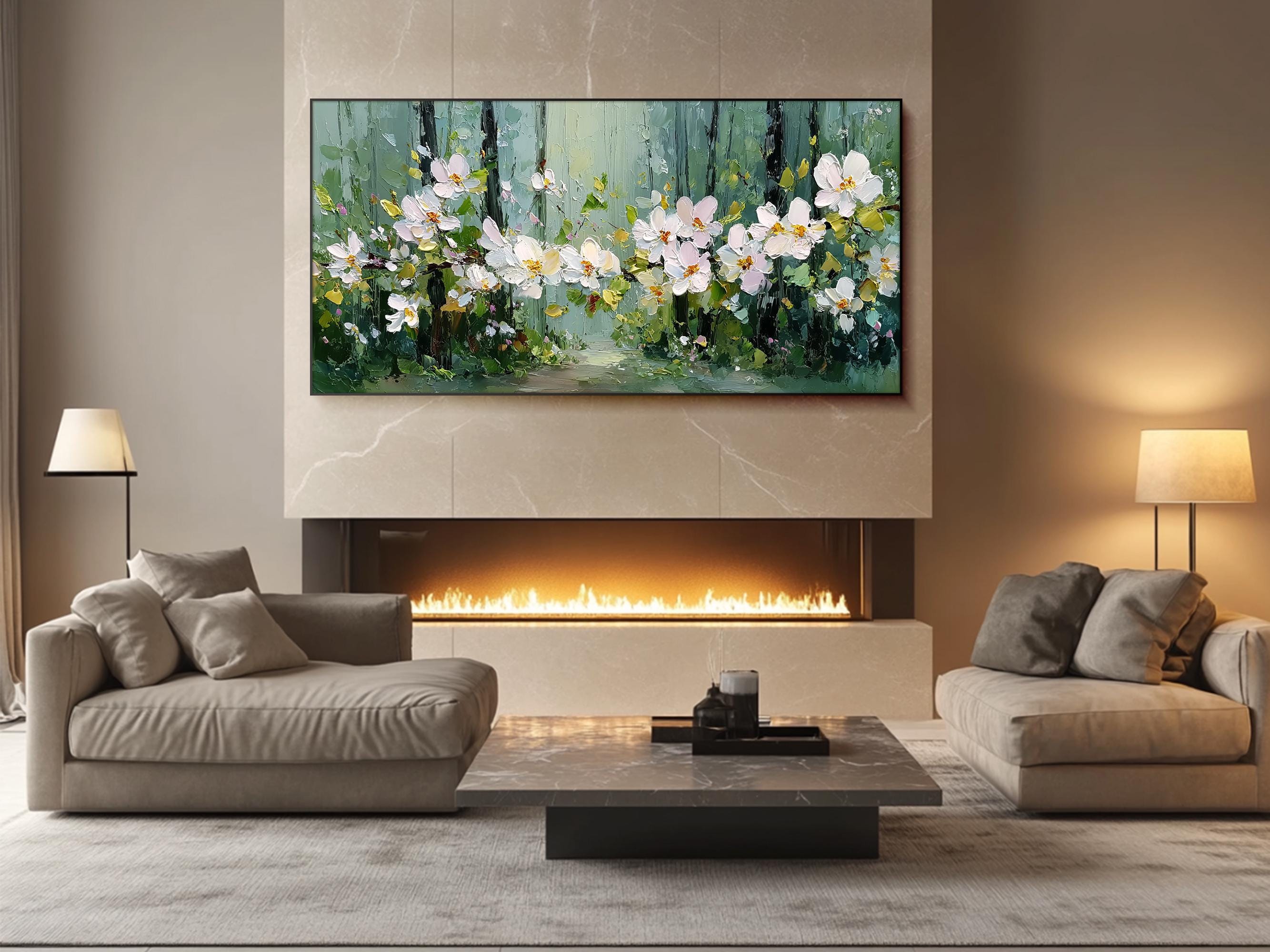 Blooming Path – Large Textured Floral Canvas Wall Art