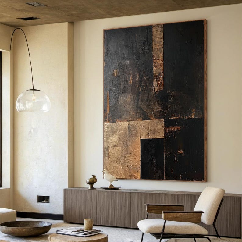 Golden Axis – Large Textured Geometric Abstract Canvas Wall Art