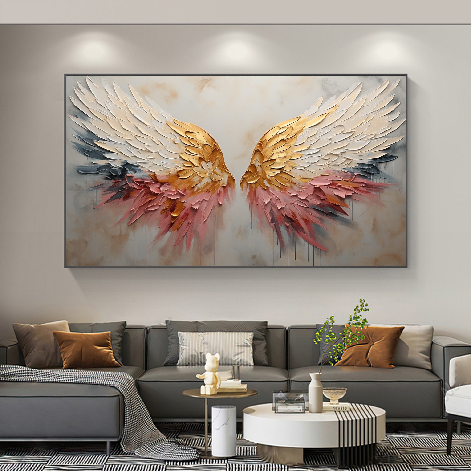 Aurora Wings – Large Textured Colorful Angel Wing Canvas Wall Art