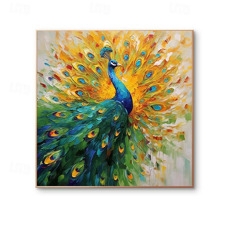 Majestic Plumage – Large Textured Peacock Canvas Wall Art