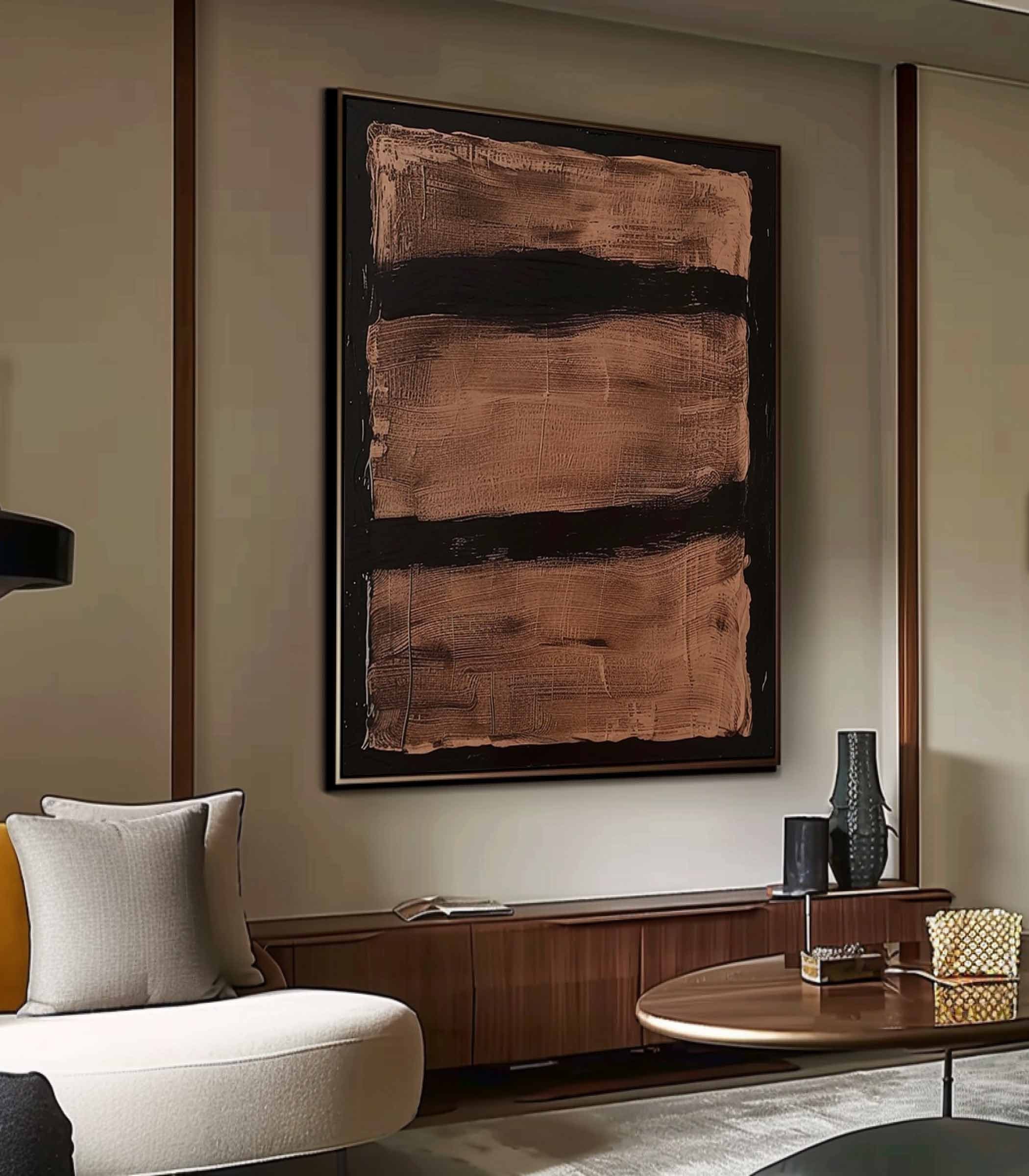 Earthen Strata – Minimalist Abstract Textured Oil Painting for Modern Bedroom