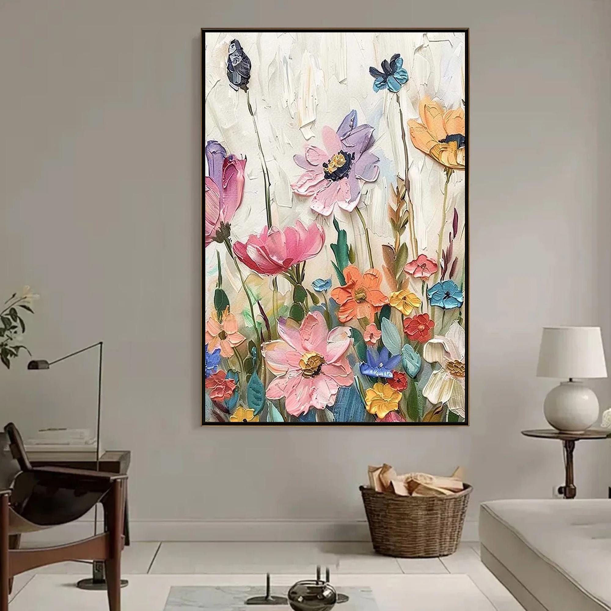 Whispers of Spring" – 3D Textured Floral Canvas Art for Joyful Home Decor