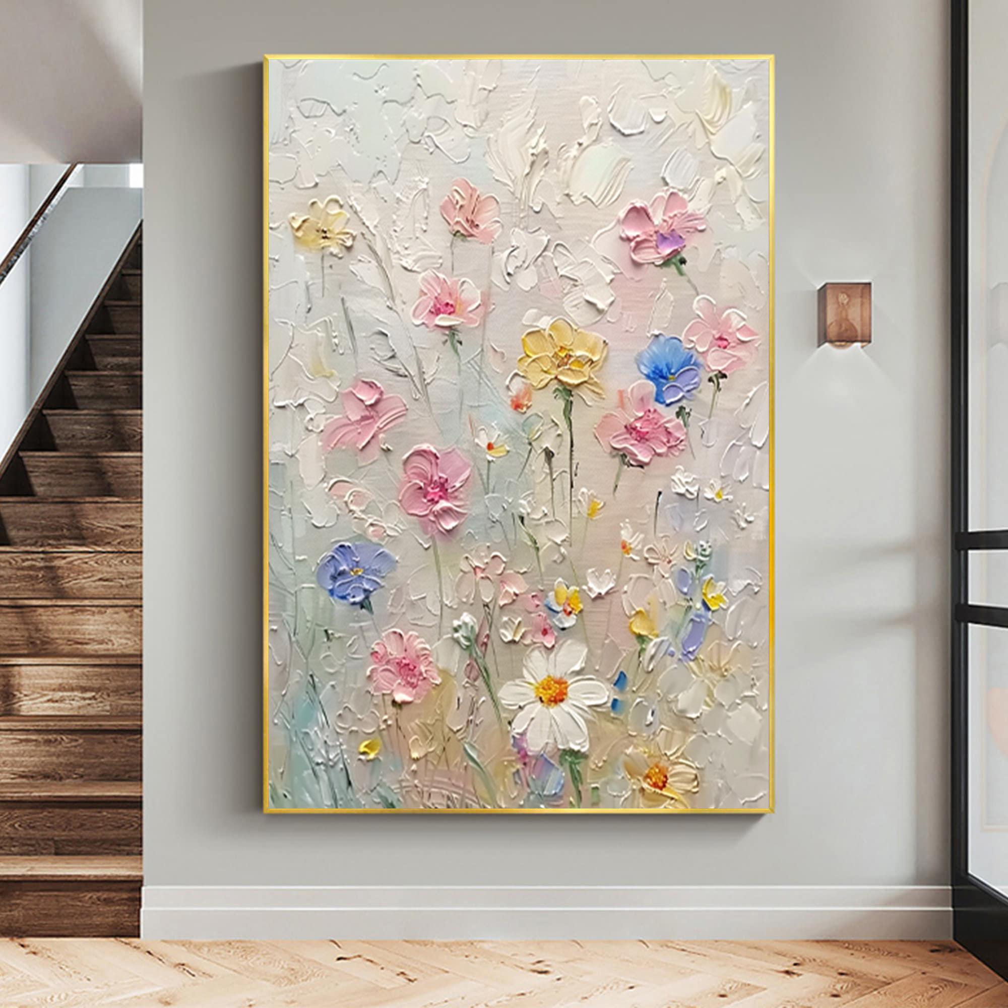 Petals of Dawn – 3D Textured Floral Oil Painting Vertical Canvas Art