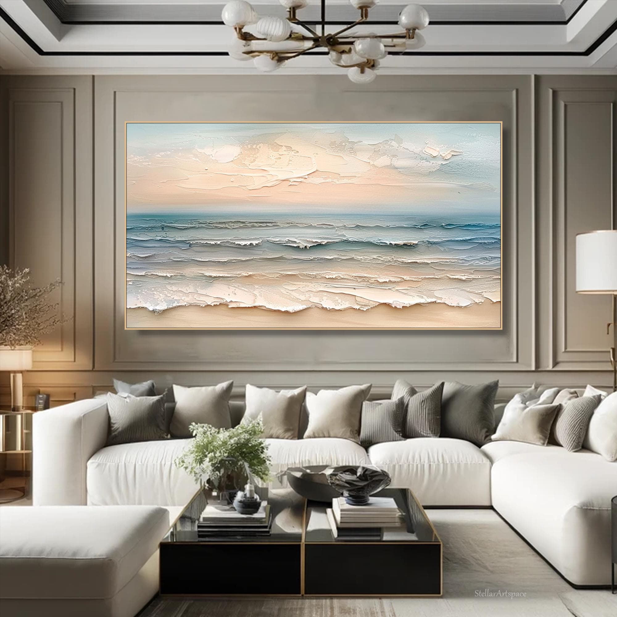 Tranquil Shores - Large Coastal Seascape Oil Painting, Textured Ocean Canvas Wall Art