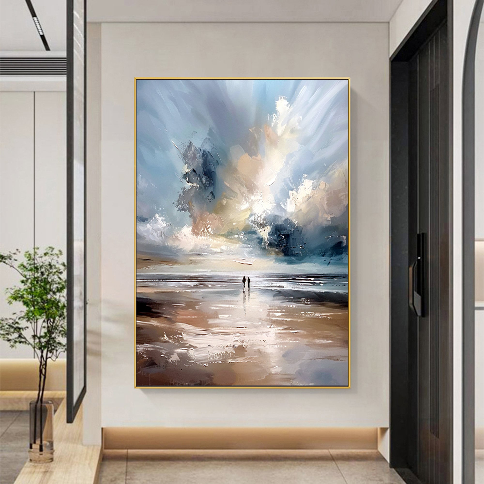 Eternal Stroll - Romantic Seascape Oil Painting, Large Textured Coastal Canvas Wall Art