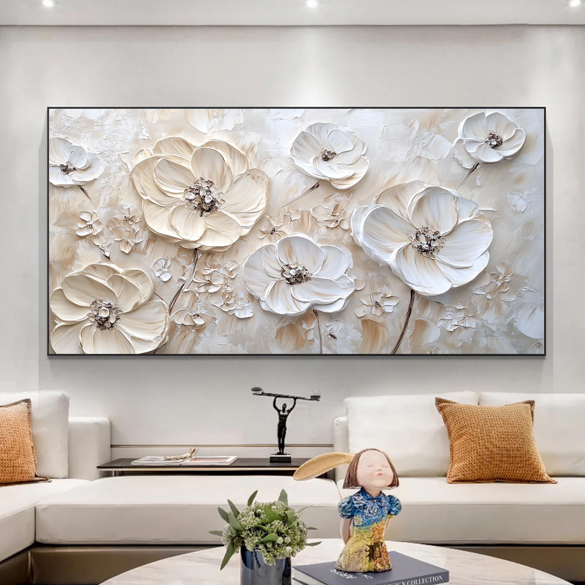 Timeless Petals – Large Textured White Floral Oil Painting