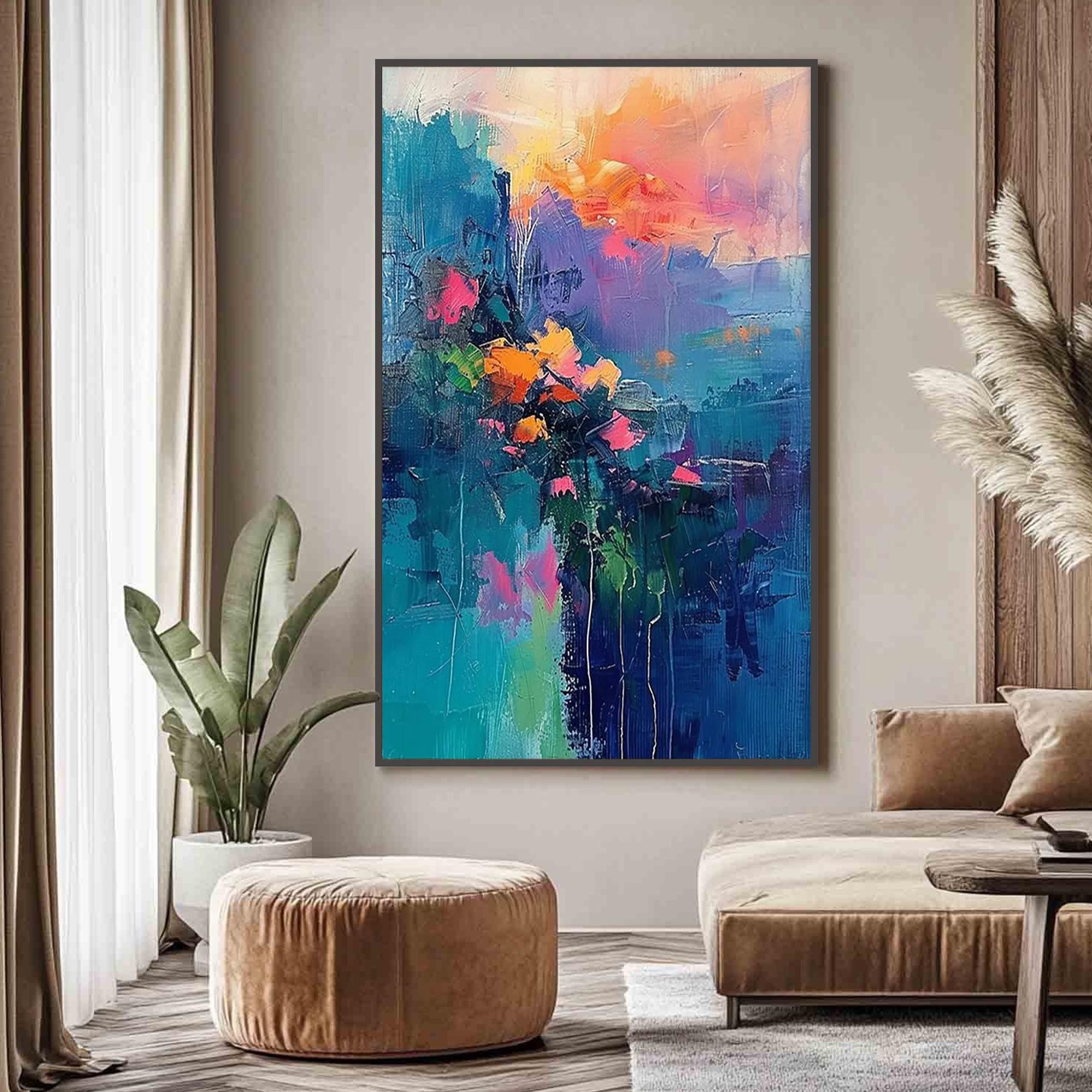 Dream Bloom — Abstract Textured Floral Oil Painting, Colorful Modern Wall Art