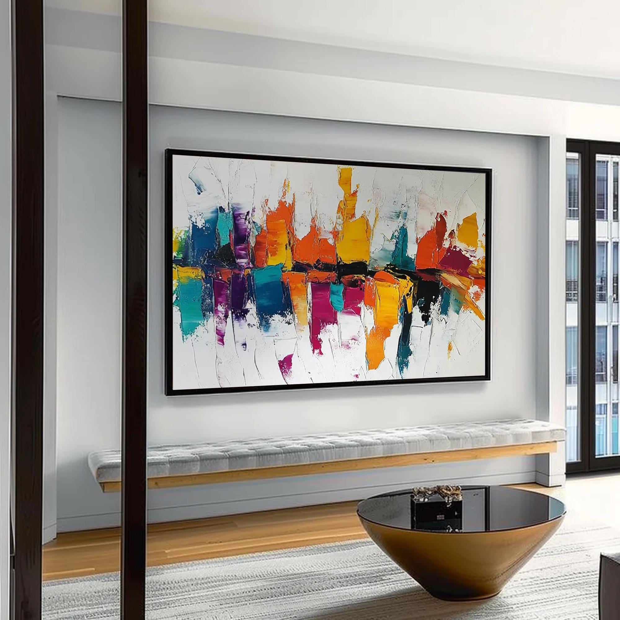 Color Symphony — Abstract Geometric Textured Oil Painting, Modern Colorful Wall Art