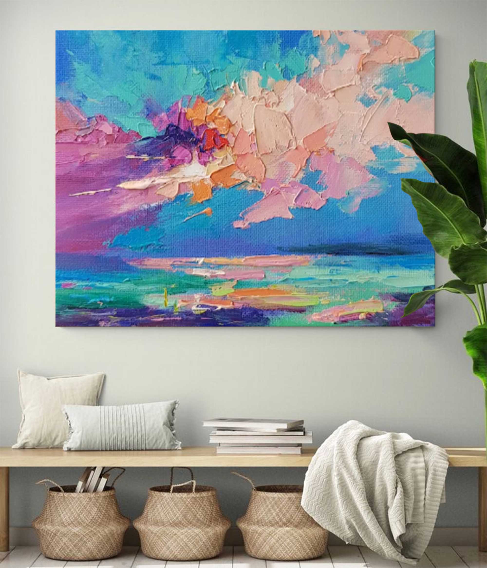 Ocean Glow — Colorful Abstract Seascape Textured Oil Painting, Modern Wall Art