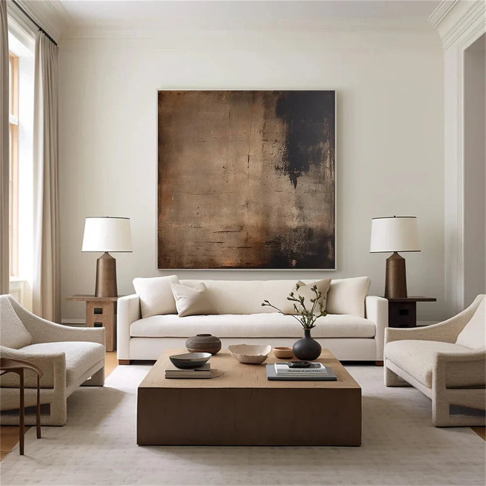 Aged Essence — Wabi-Sabi Minimalist Abstract Oil Painting, Neutral Textured Wall Art