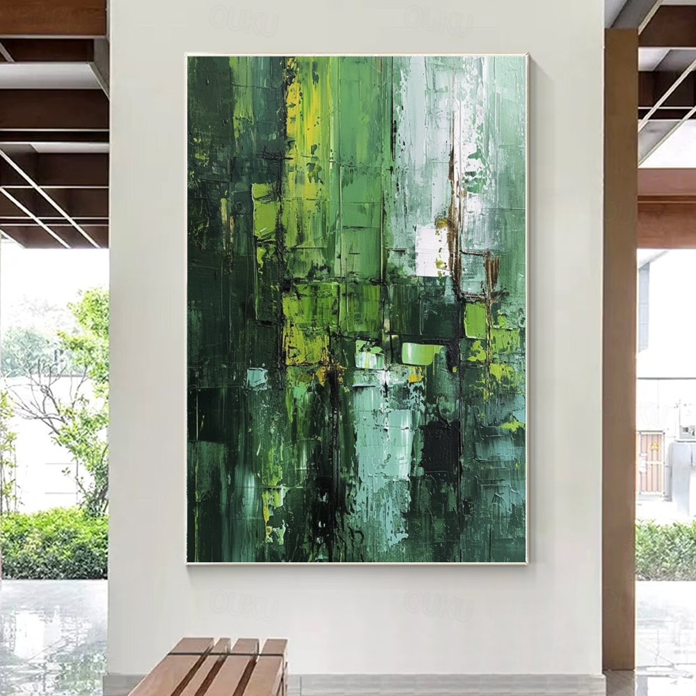 Verdant Echo – Textured Green Abstract Oil Painting