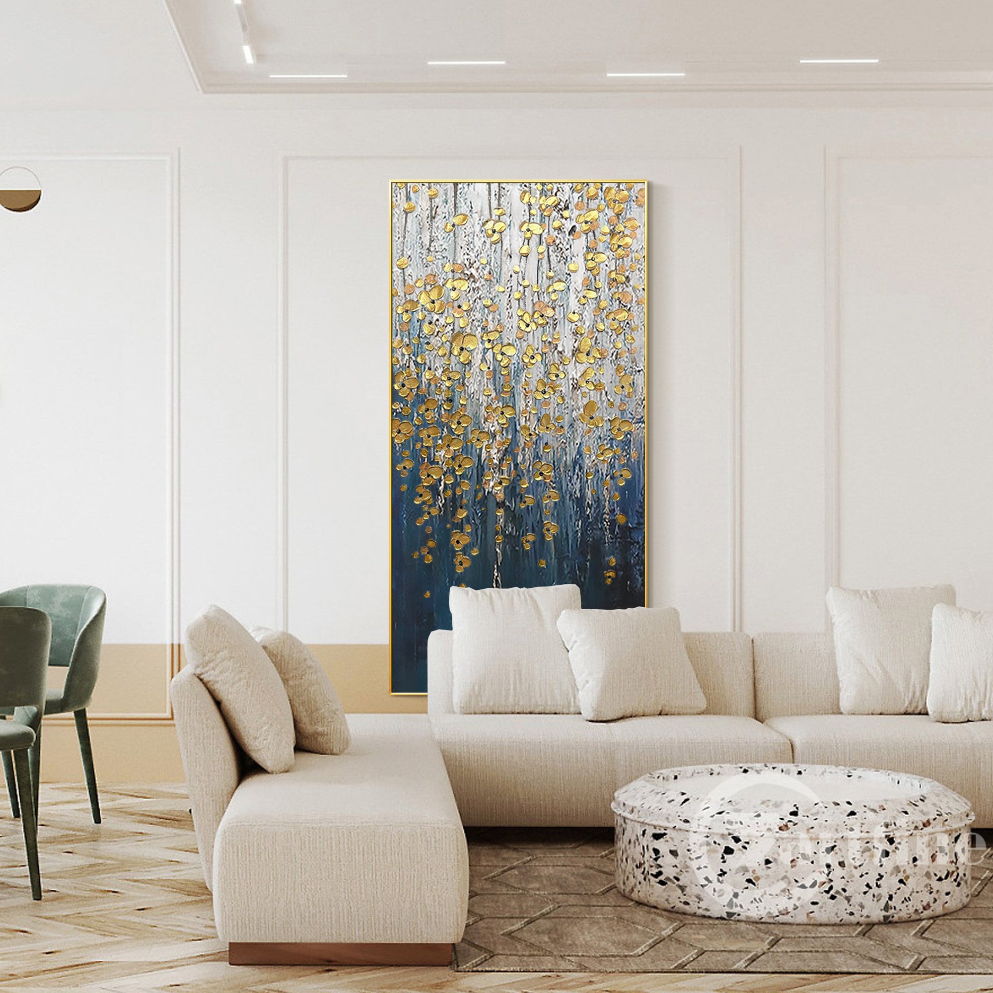 Golden Cascade – Textured Abstract Oil Painting