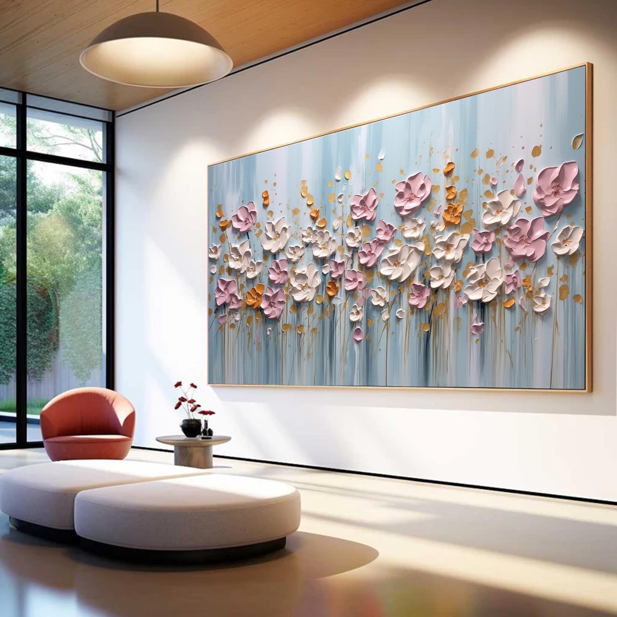 Textured Floral Art – Soft Pink and White Flower Wall Art with