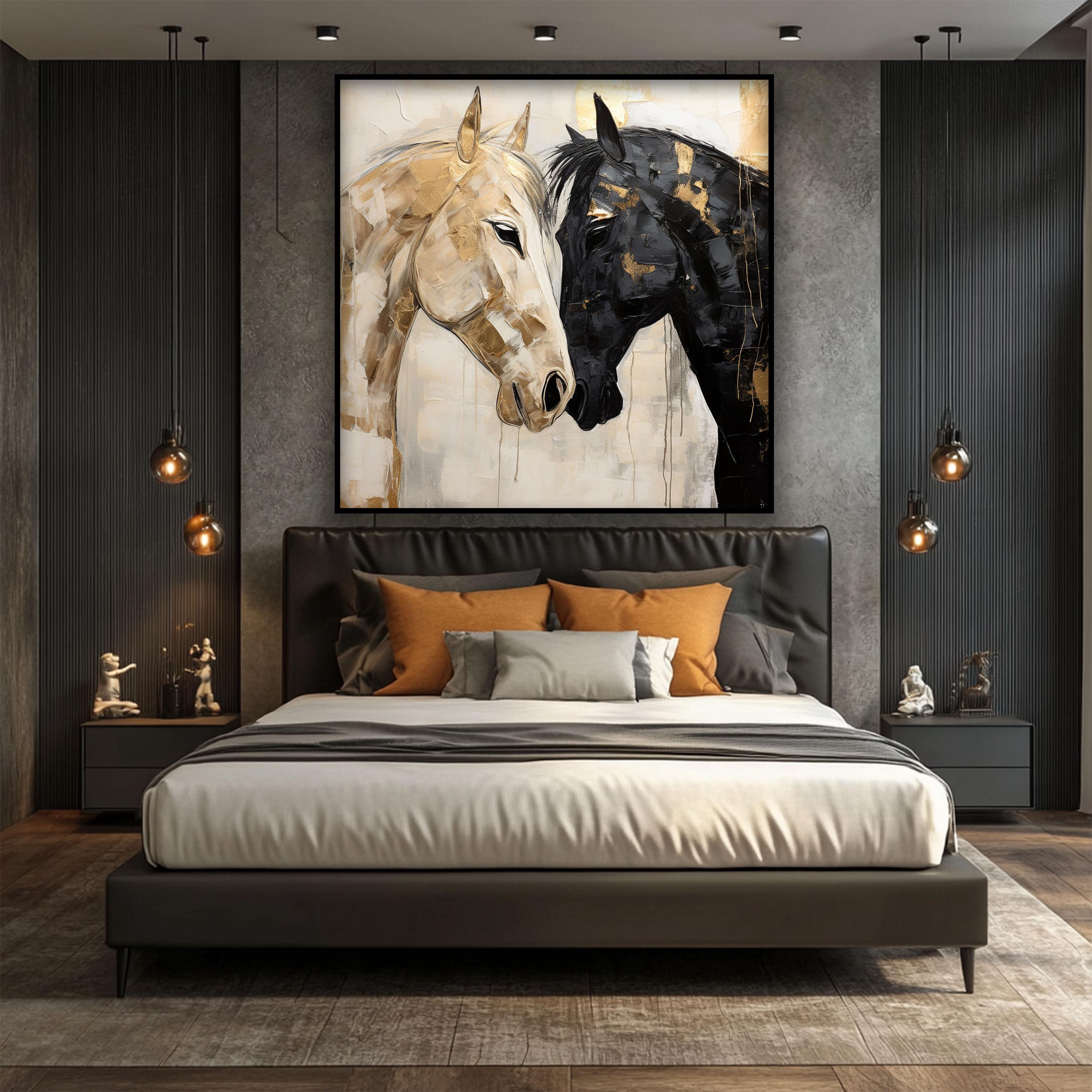 Golden Bond Abstract Horse Duo Canvas Wall Art