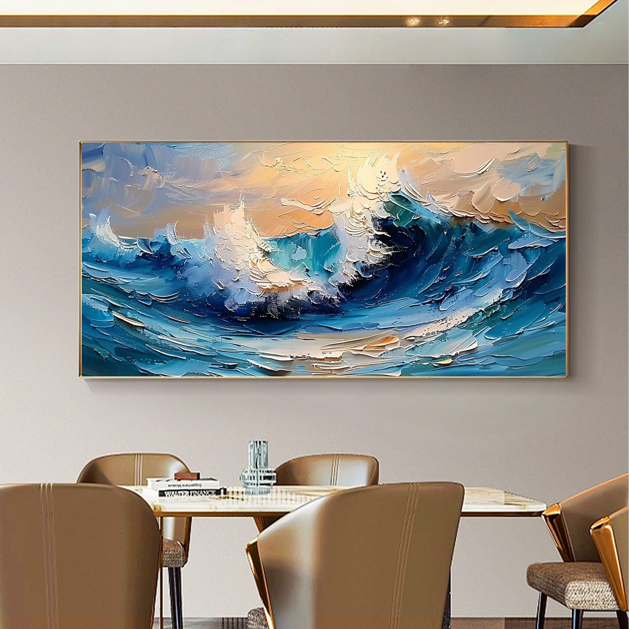 Tide of Light - Large Abstract Ocean Wave Painting Modern Textured Seascape Wall Art