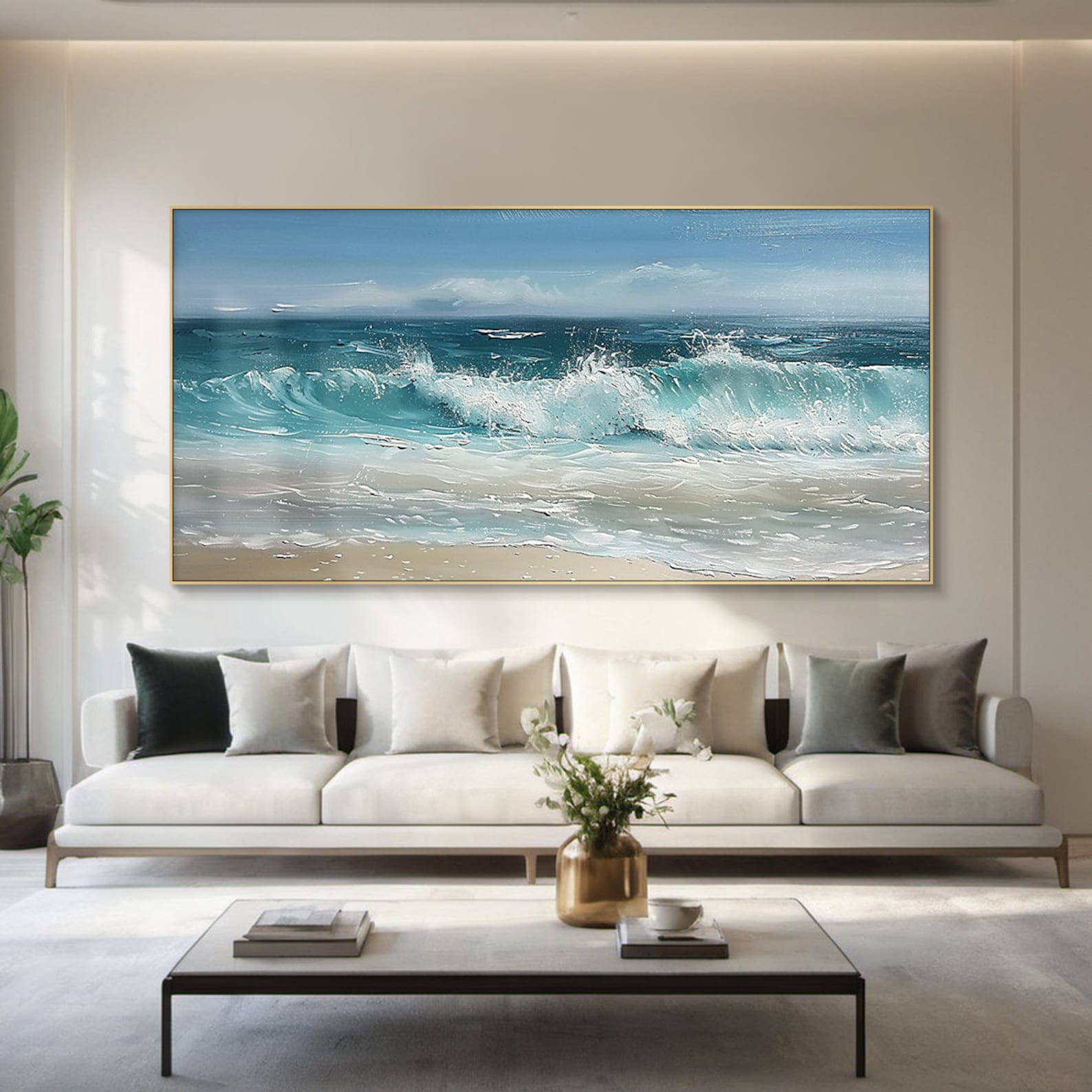 Shoreline Serenity - Realistic Ocean Wave Painting Coastal Beach Textured Wall Art