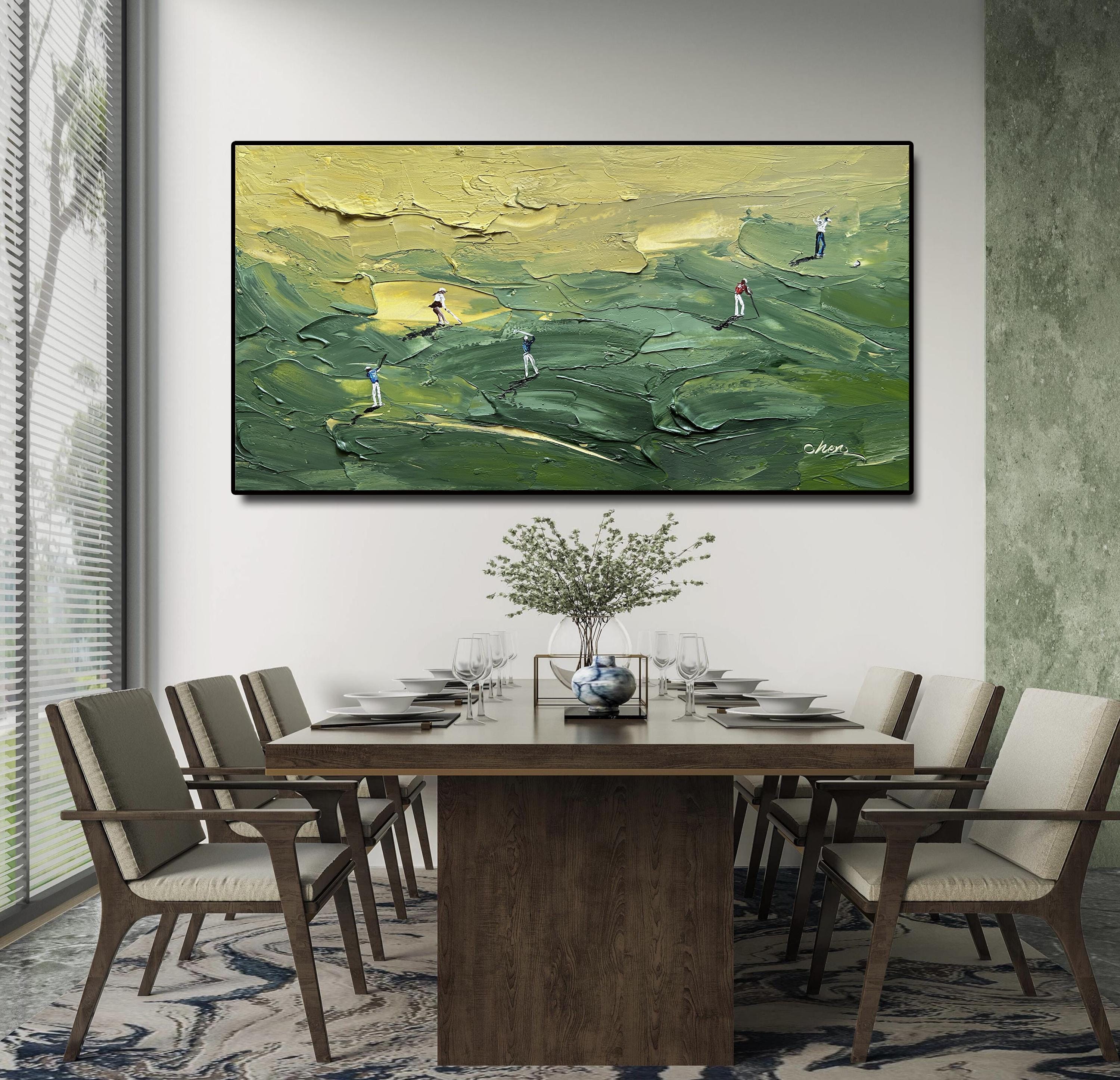 Swing Terrain – Golf Player Abstract Palette Knife Painting Sport Textured Canvas Art