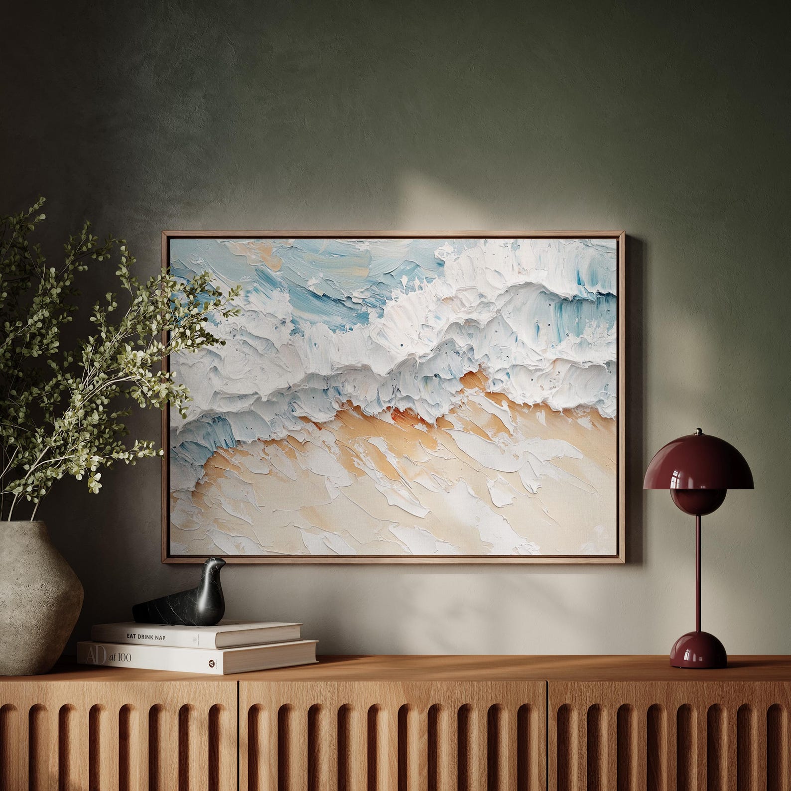 Shoreline Serenity – Textured Ocean Wave Canvas Abstract Beach Wall Art Horizontal