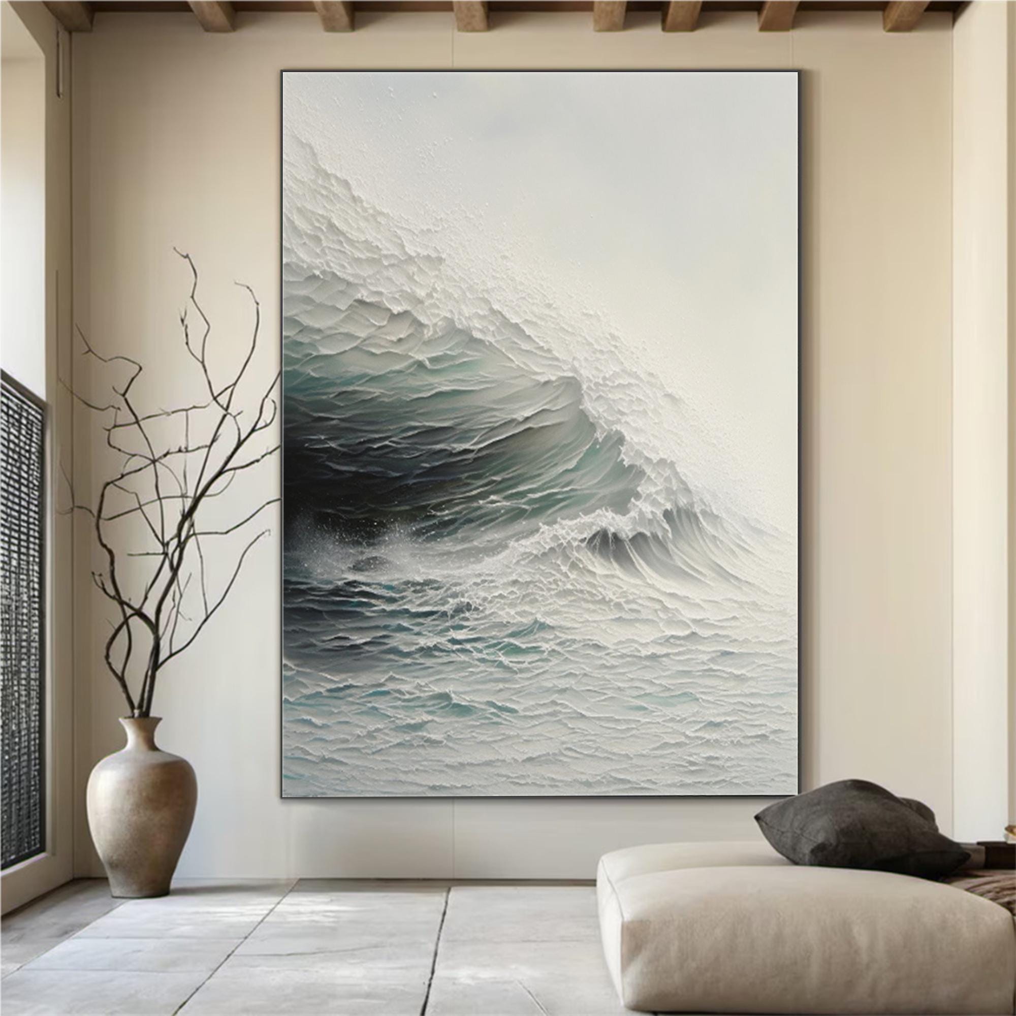 Frozen Surge – Textured Abstract Ocean Wave Painting