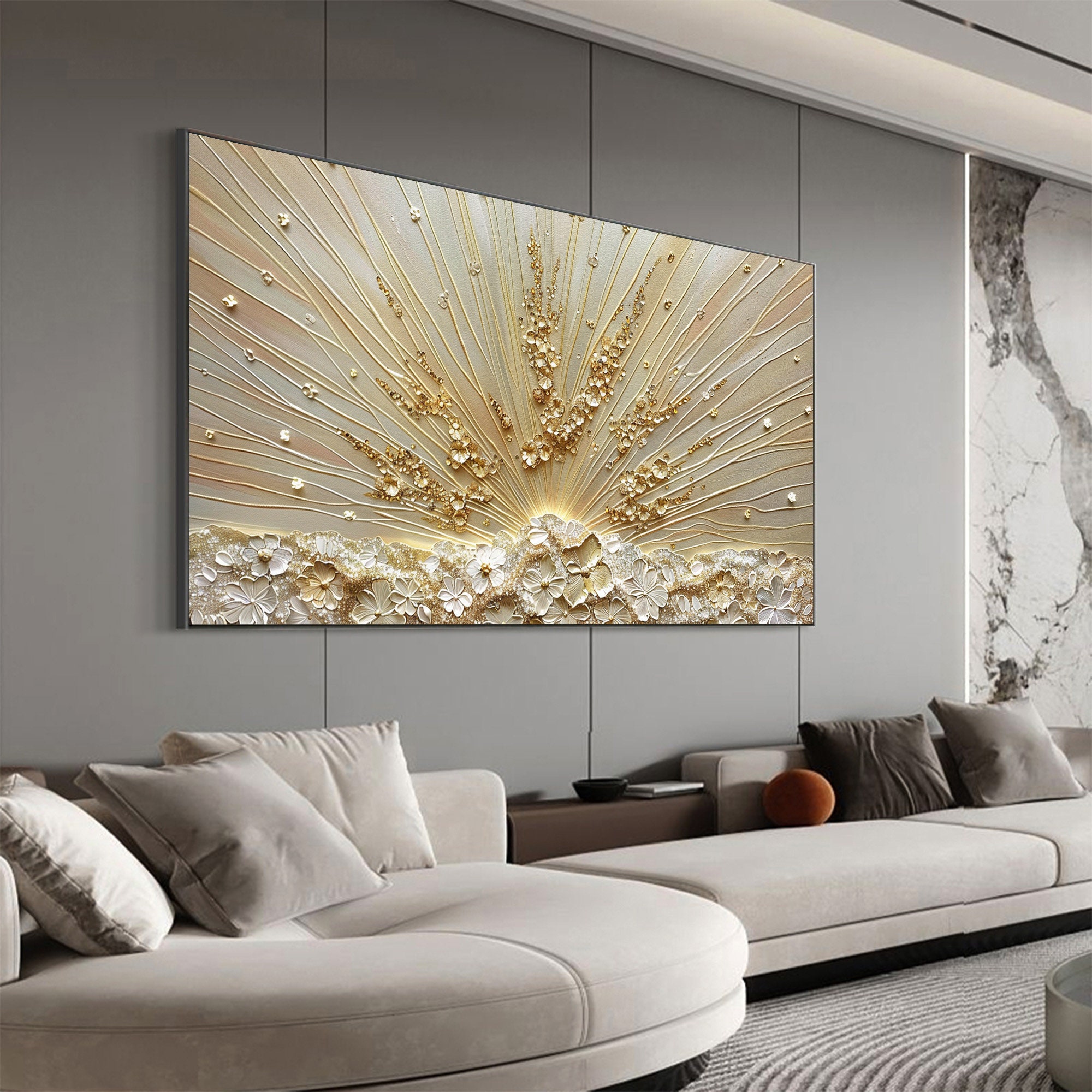 Golden Radiance – Luxurious Floral Burst 3D Canvas