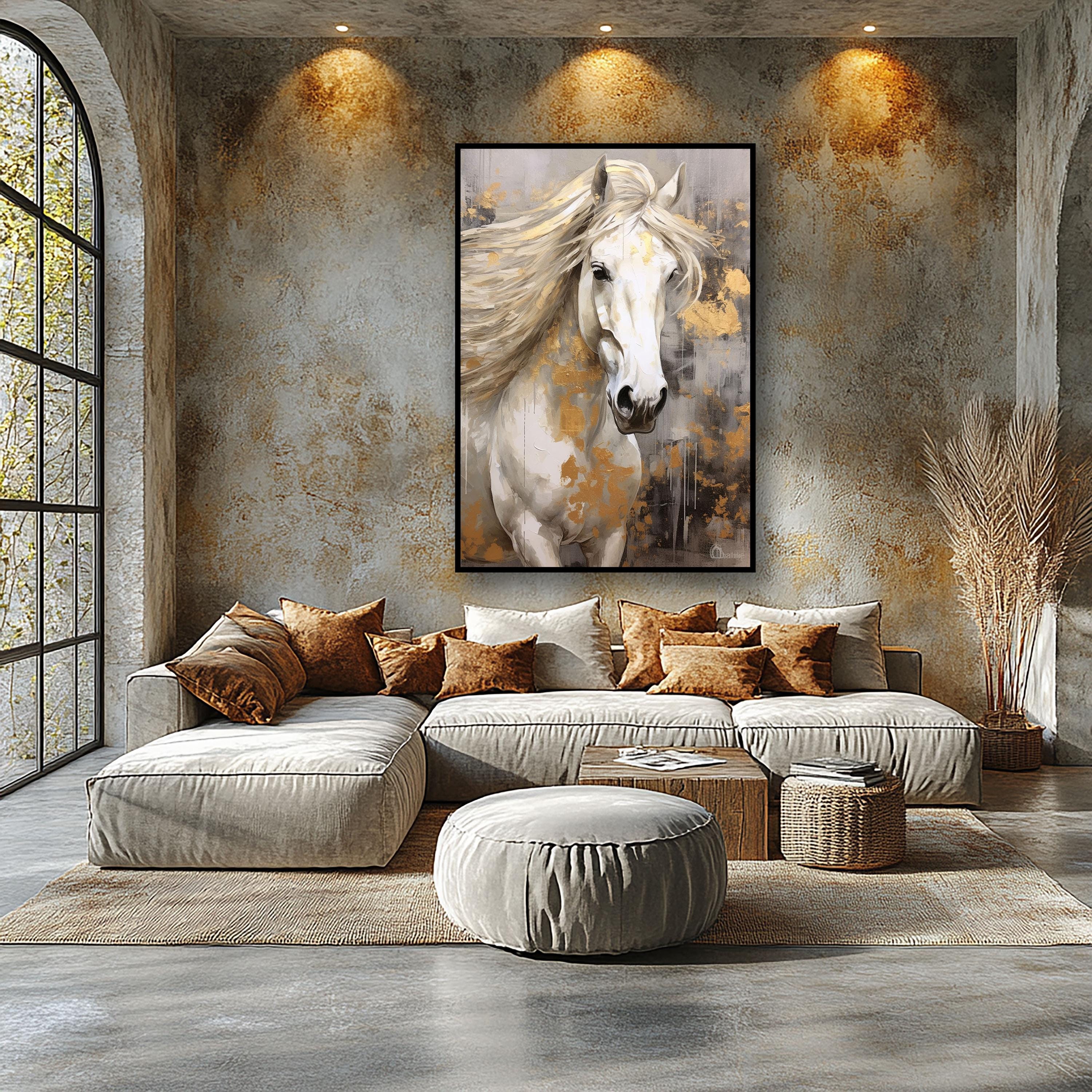 Golden Mane – Majestic White Horse Canvas Art