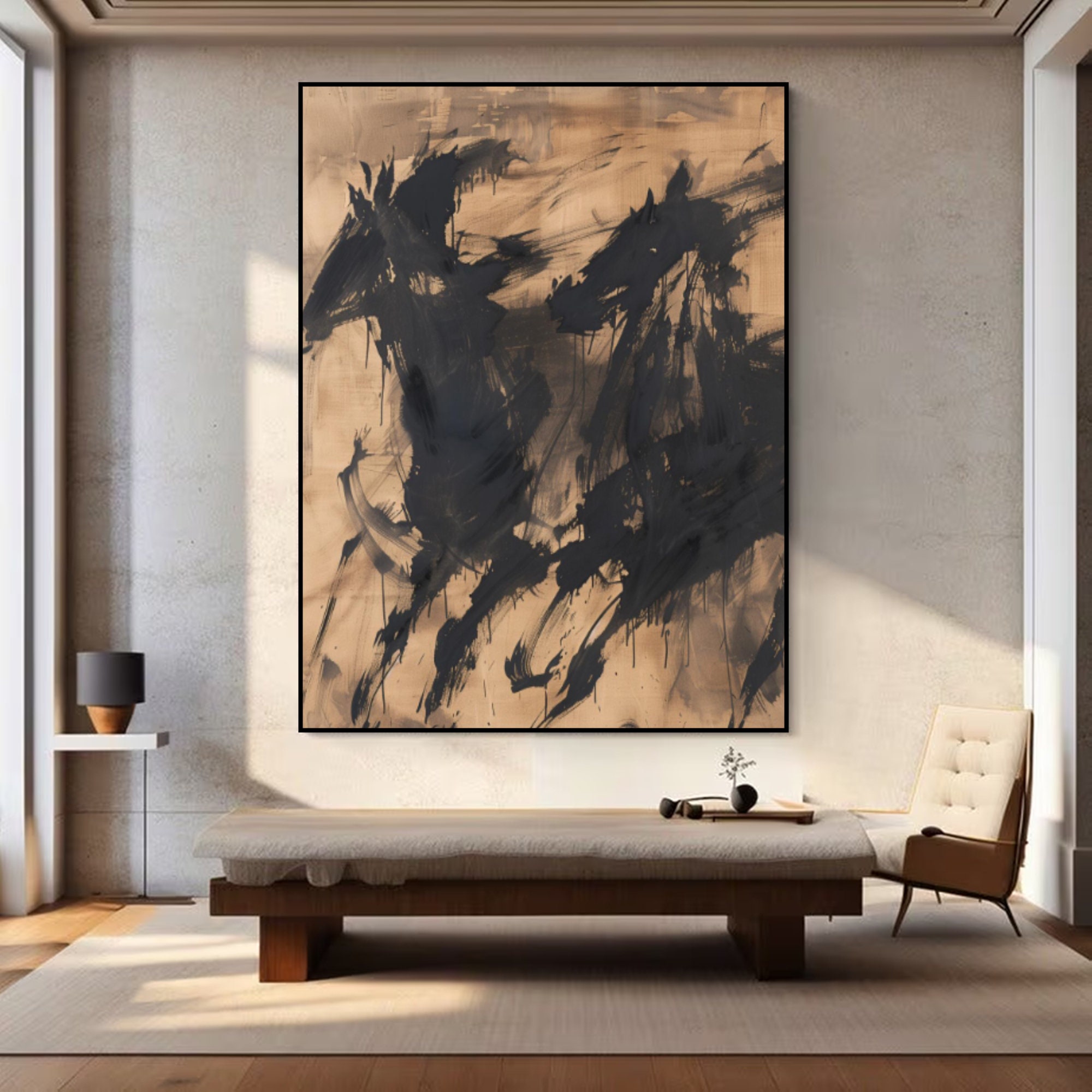 Echoes of Power – Abstract Galloping Horses on Neutral Canvas