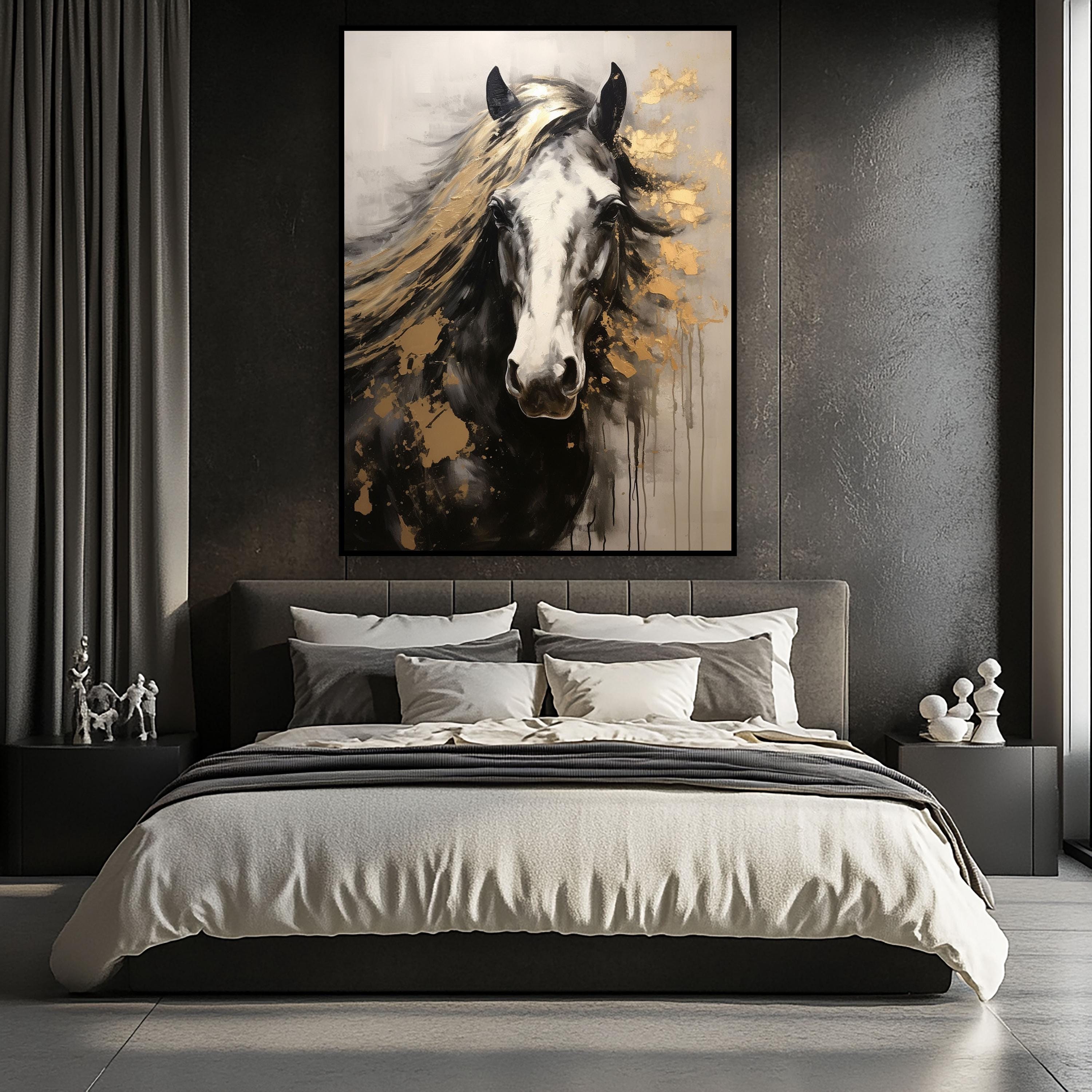Golden Mane – Abstract Black Horse with Gold Accents