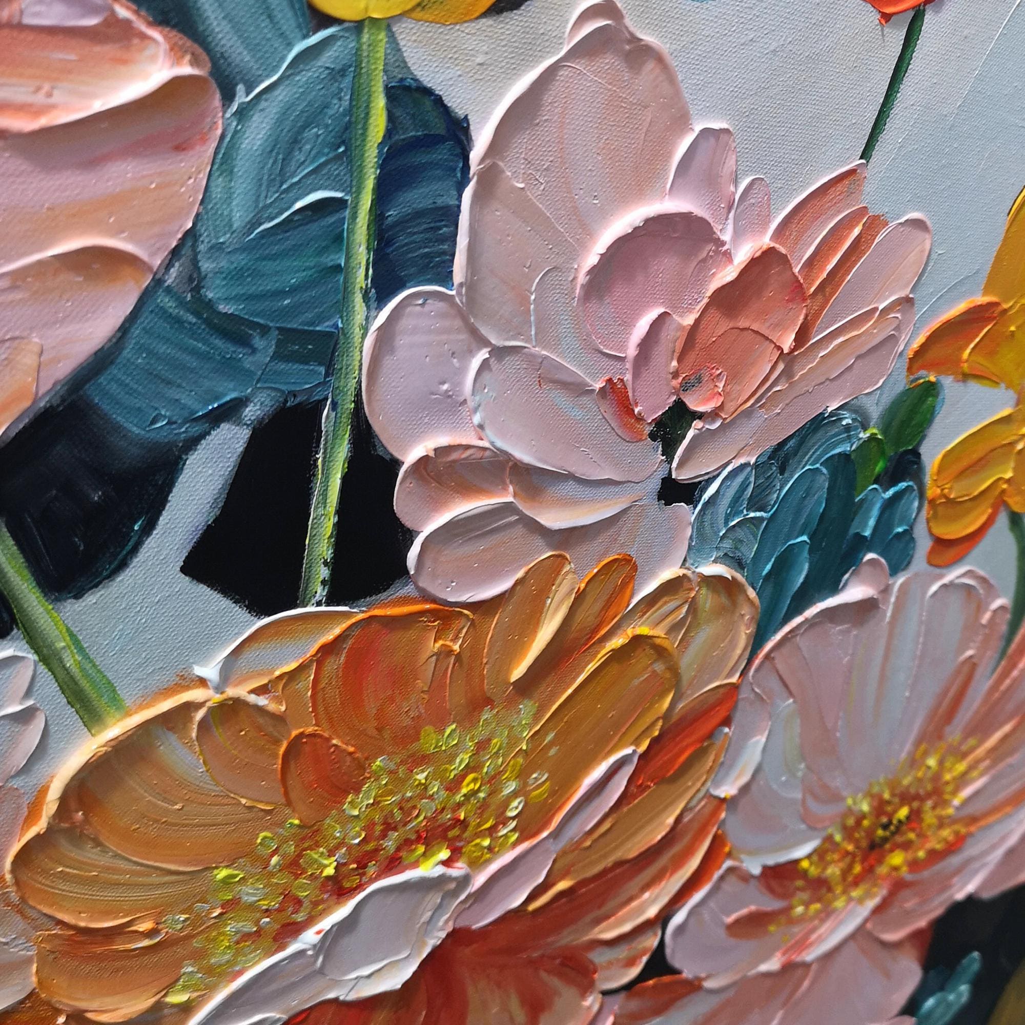 Blossom Symphony – Vibrant Floral Textured Wall Art