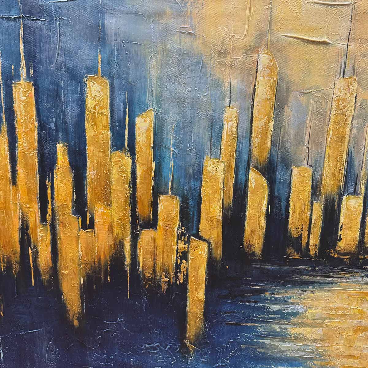 Golden Skyline – Abstract Cityscape Textured Wall Art