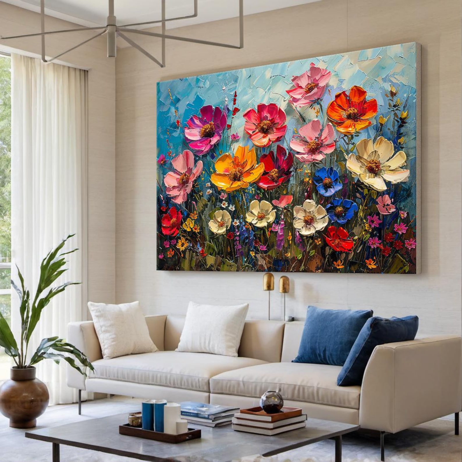 Bloom Symphony – Textured Floral Canvas Painting