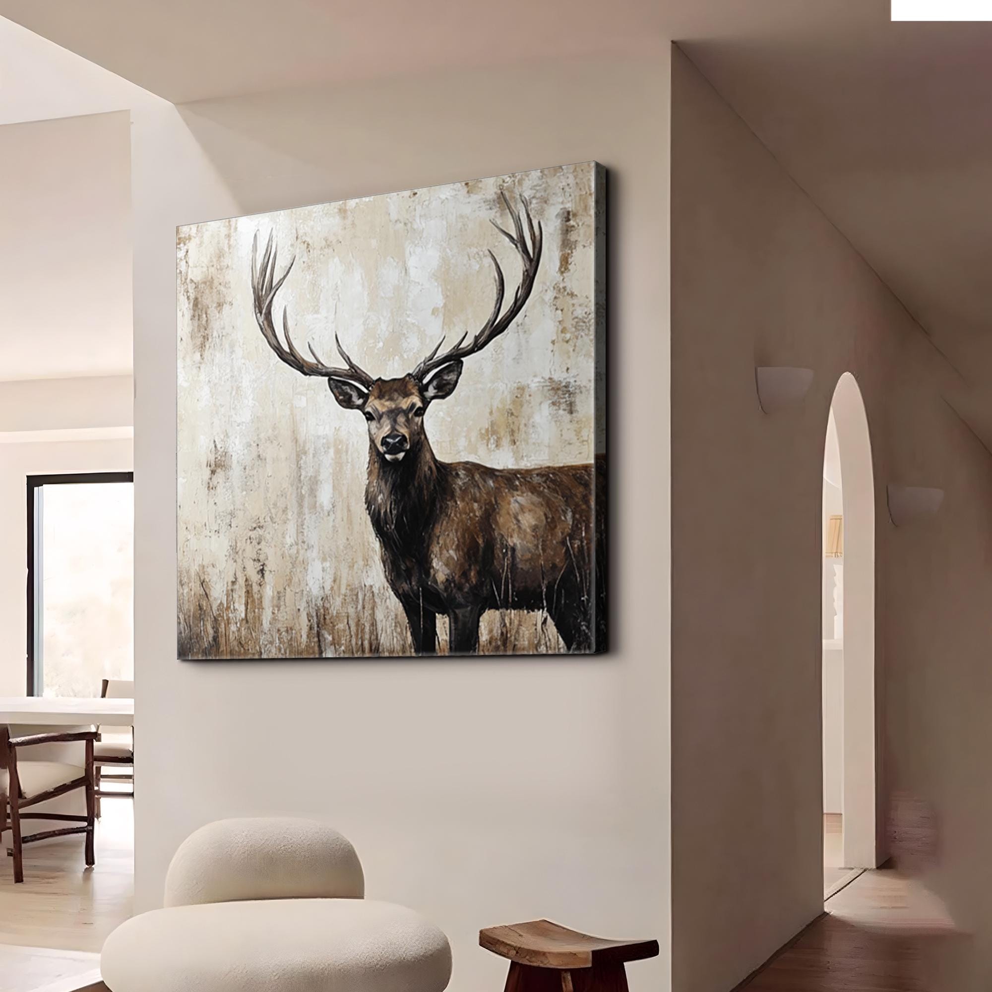 Noble Gaze – Realistic Deer Wall Art in Earth Tones