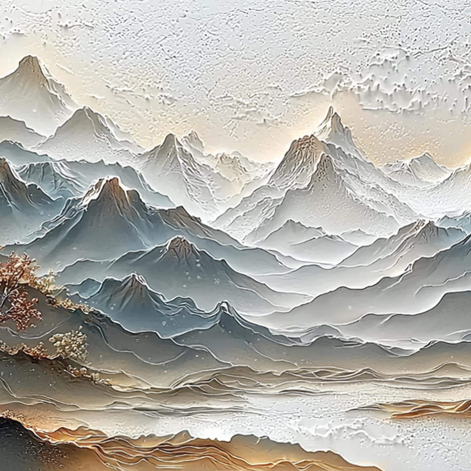 Oriental Textured Mountain Art – Hand-Painted Landscape Canvas