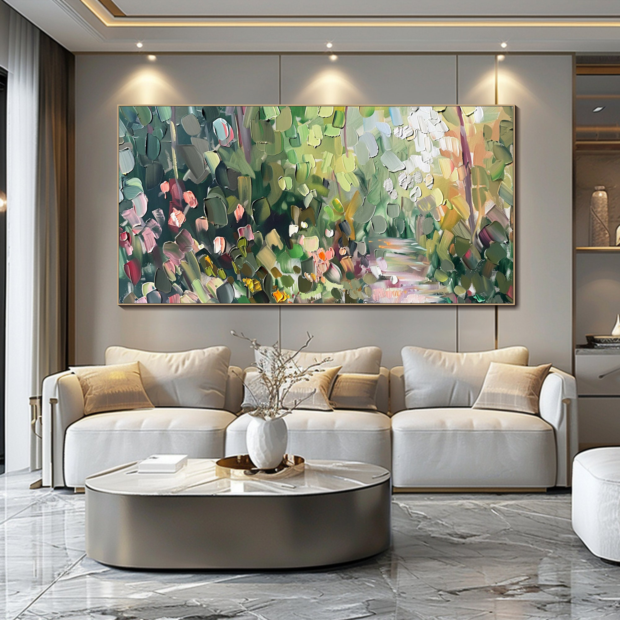 Garden Light – Large Abstract Floral Painting for Living Room Wall Decor