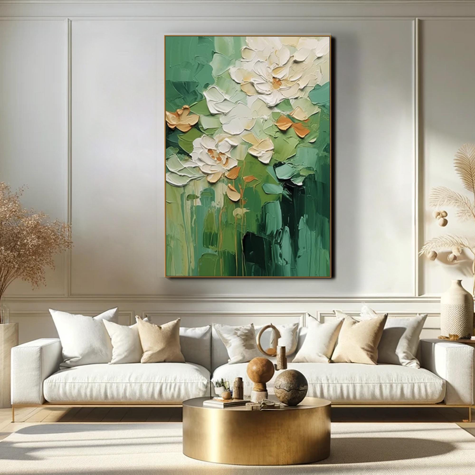 Blossom Serenity – Abstract Floral Canvas Painting for Living Room Wall Art