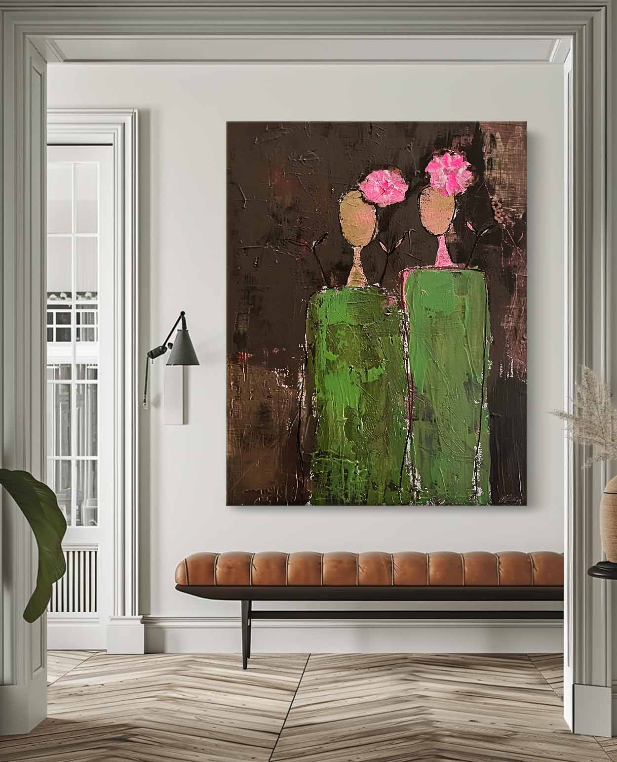 Floral Companions – Abstract Figurative Painting, Textured Portrait Canvas Wall Art