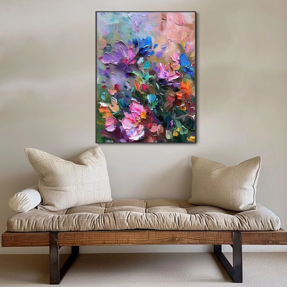 Vibrant Floral Oil Painting – Textured Flower Art for Contemporary Home Decor