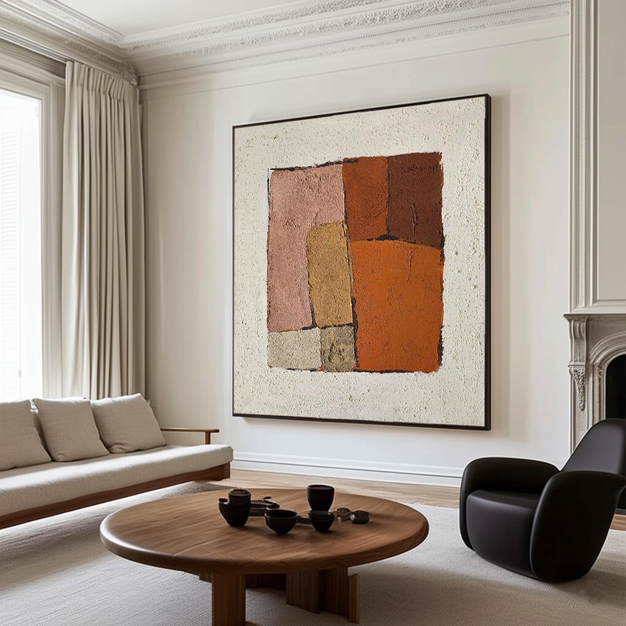 Earthen Geometry – Textured Abstract Square Canvas in Warm Earth Tones