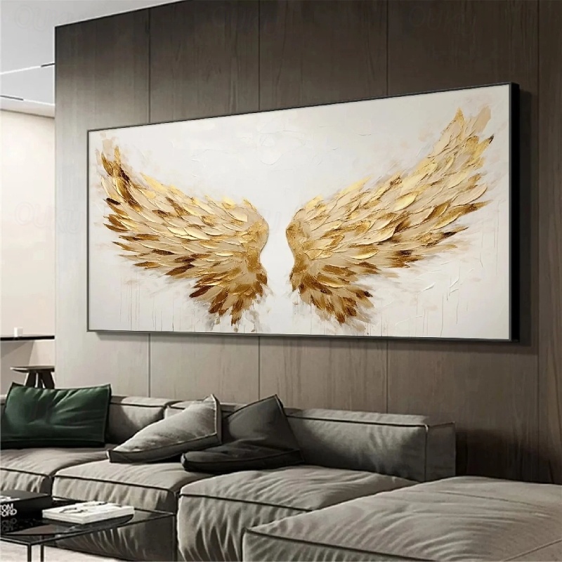 Golden Wings Large Textured Angel Wing Abstract Canvas Wall Art