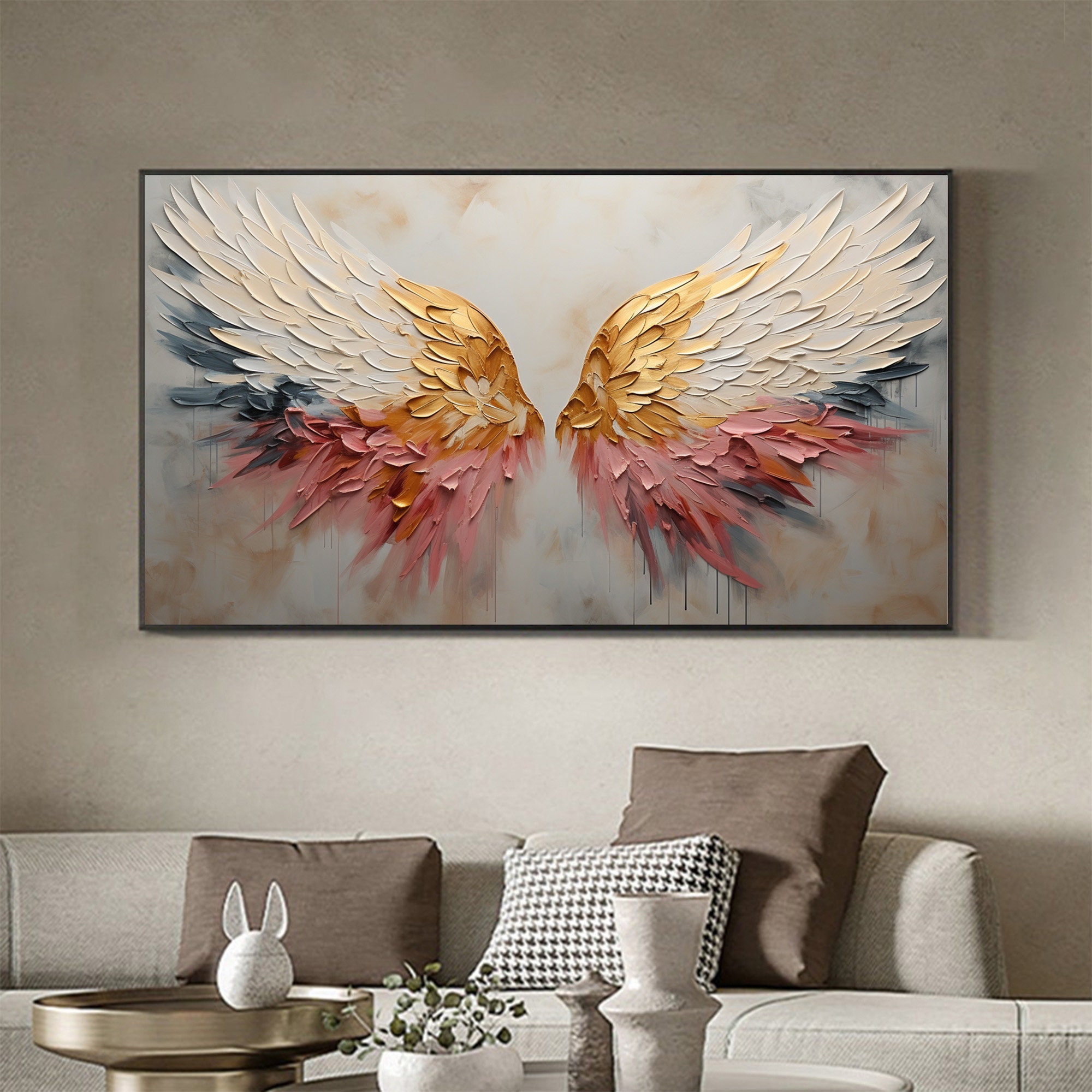 Aurora Wings – Large Textured Colorful Angel Wing Canvas Wall Art