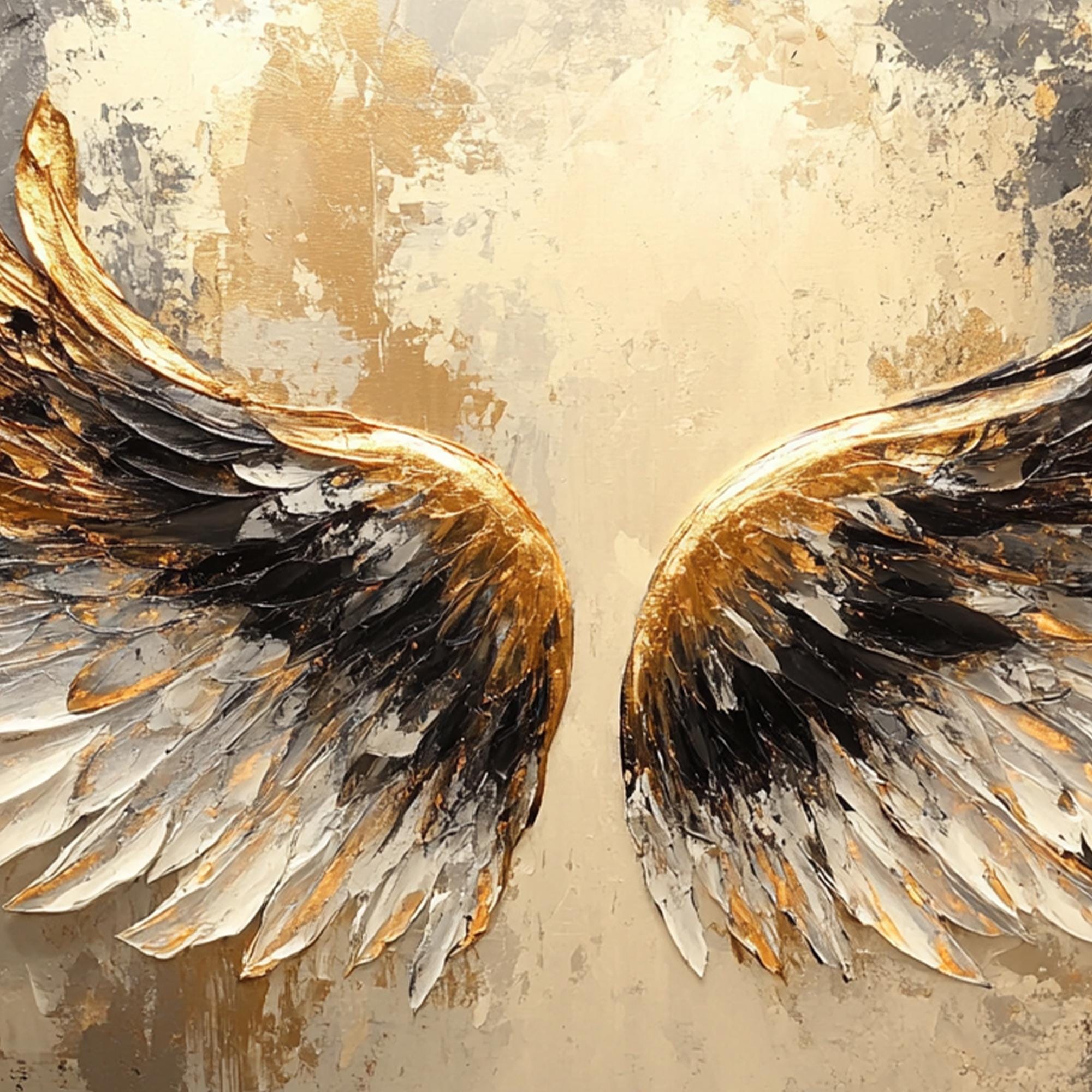 Eternal Wings – Large Textured Gold and White Angel Wing Canvas Wall Art